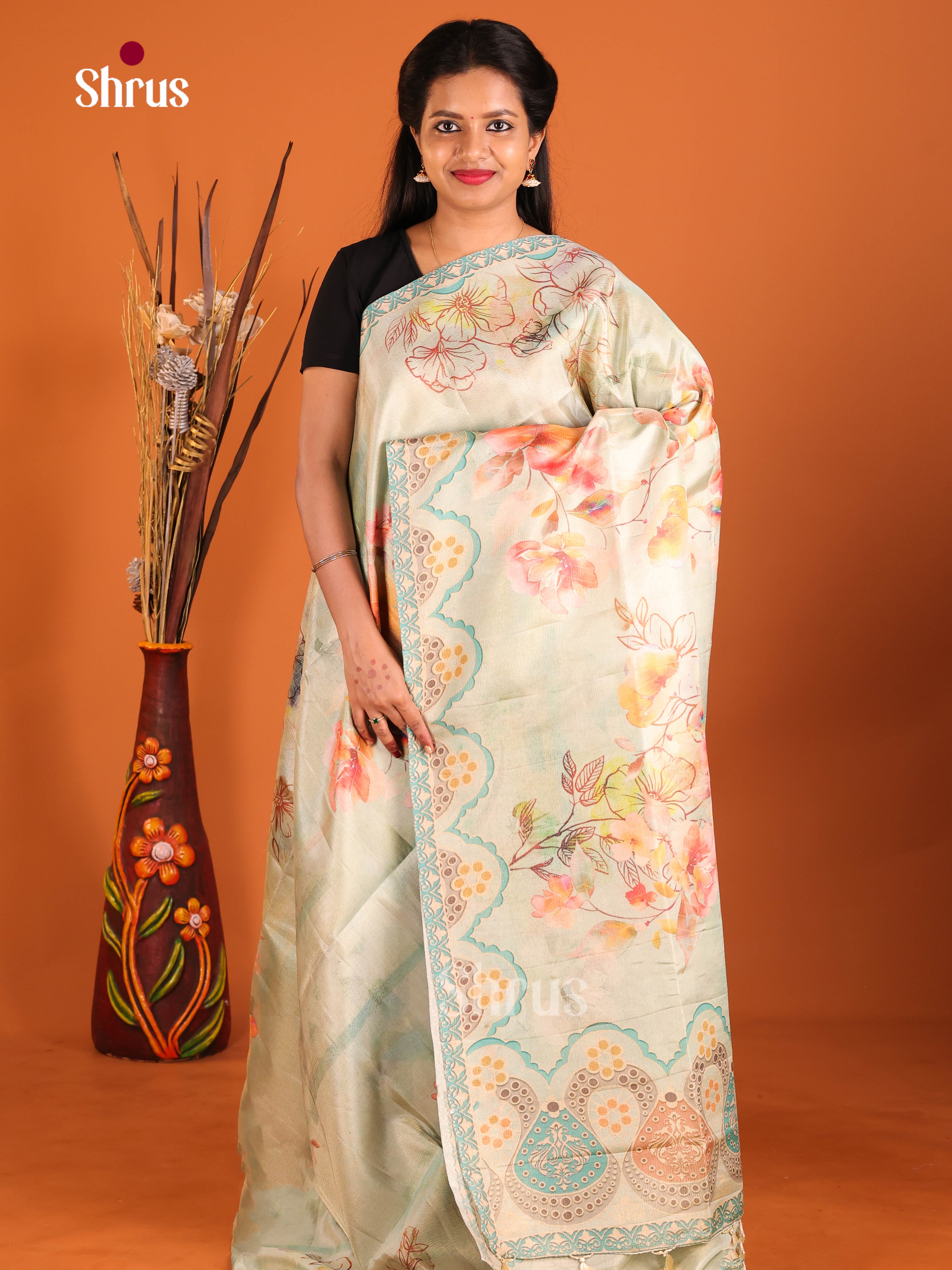 Mild Green - Bamboo silk Saree