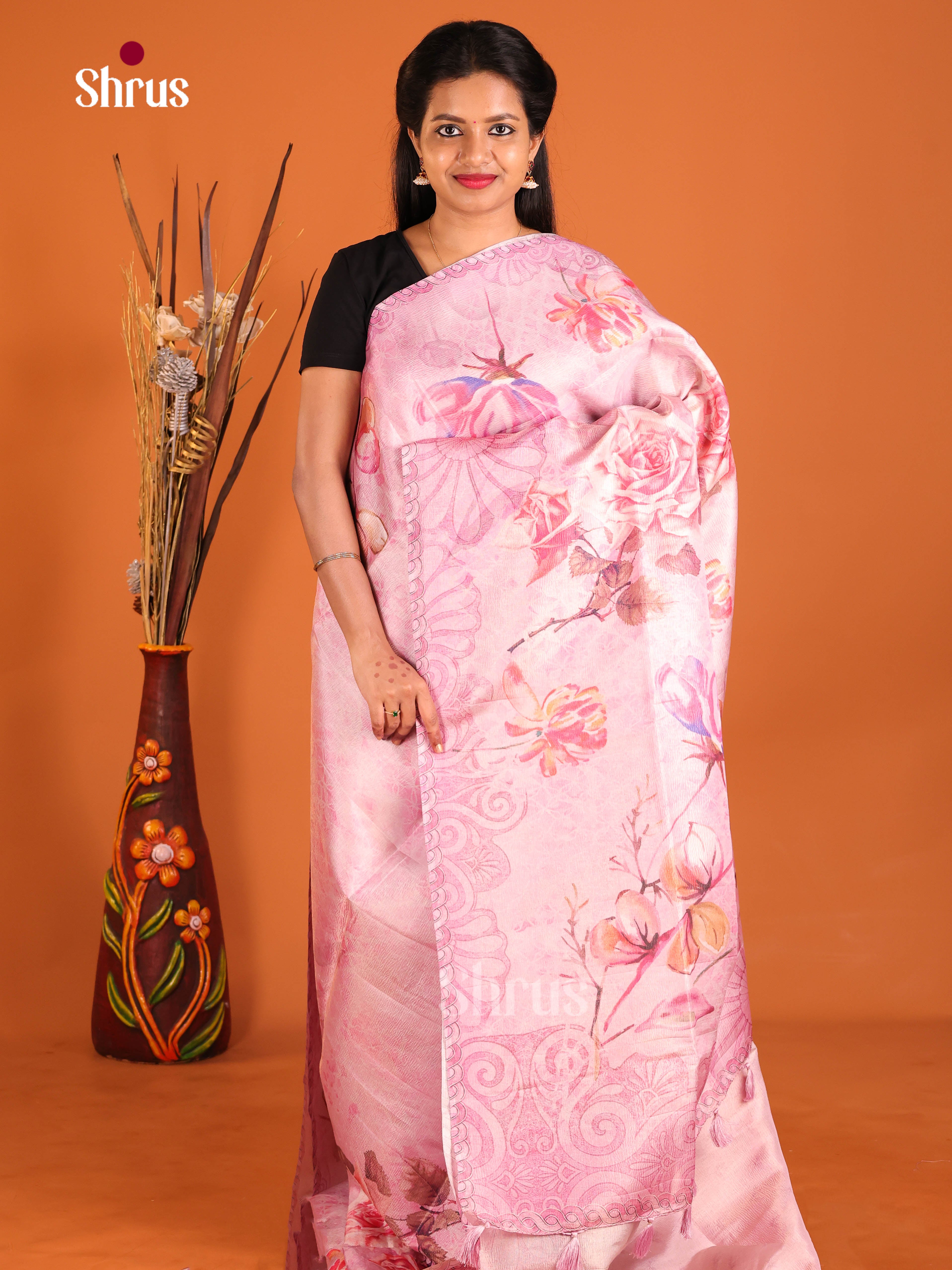 Pink - Bamboo silk Saree