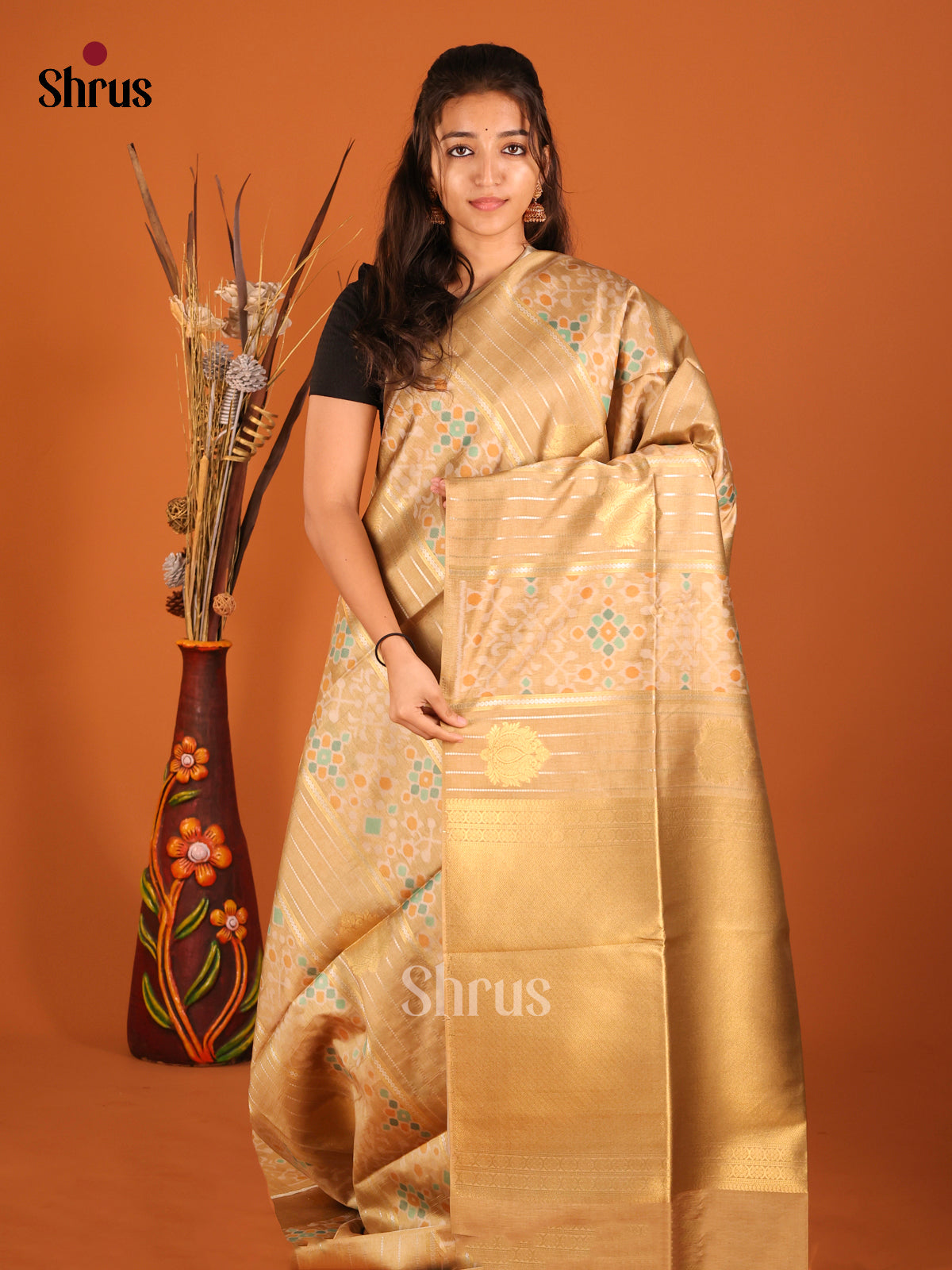Dull Gold- Semi Tussar Saree