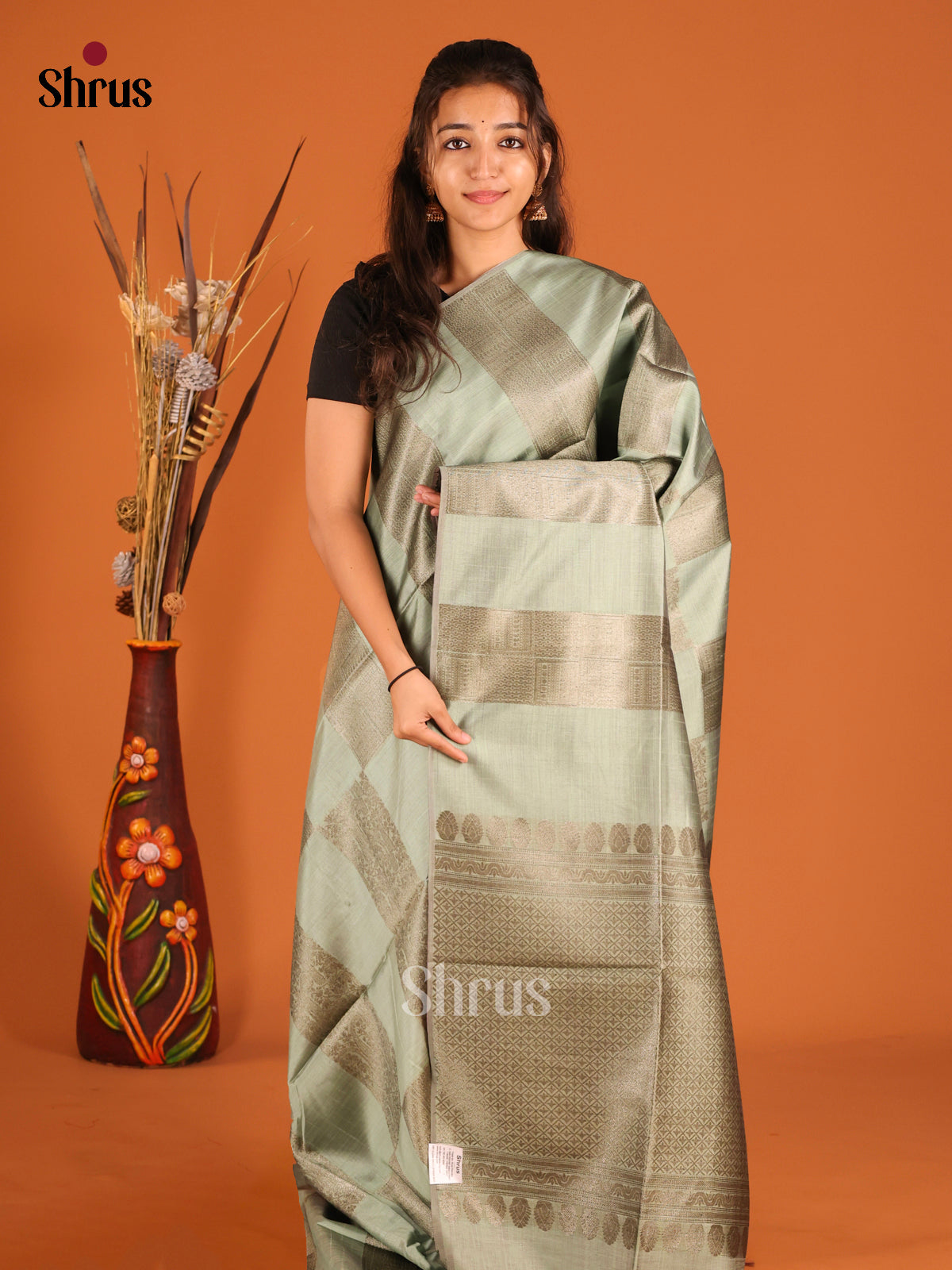 Grey Green- Semi Tussar Saree
