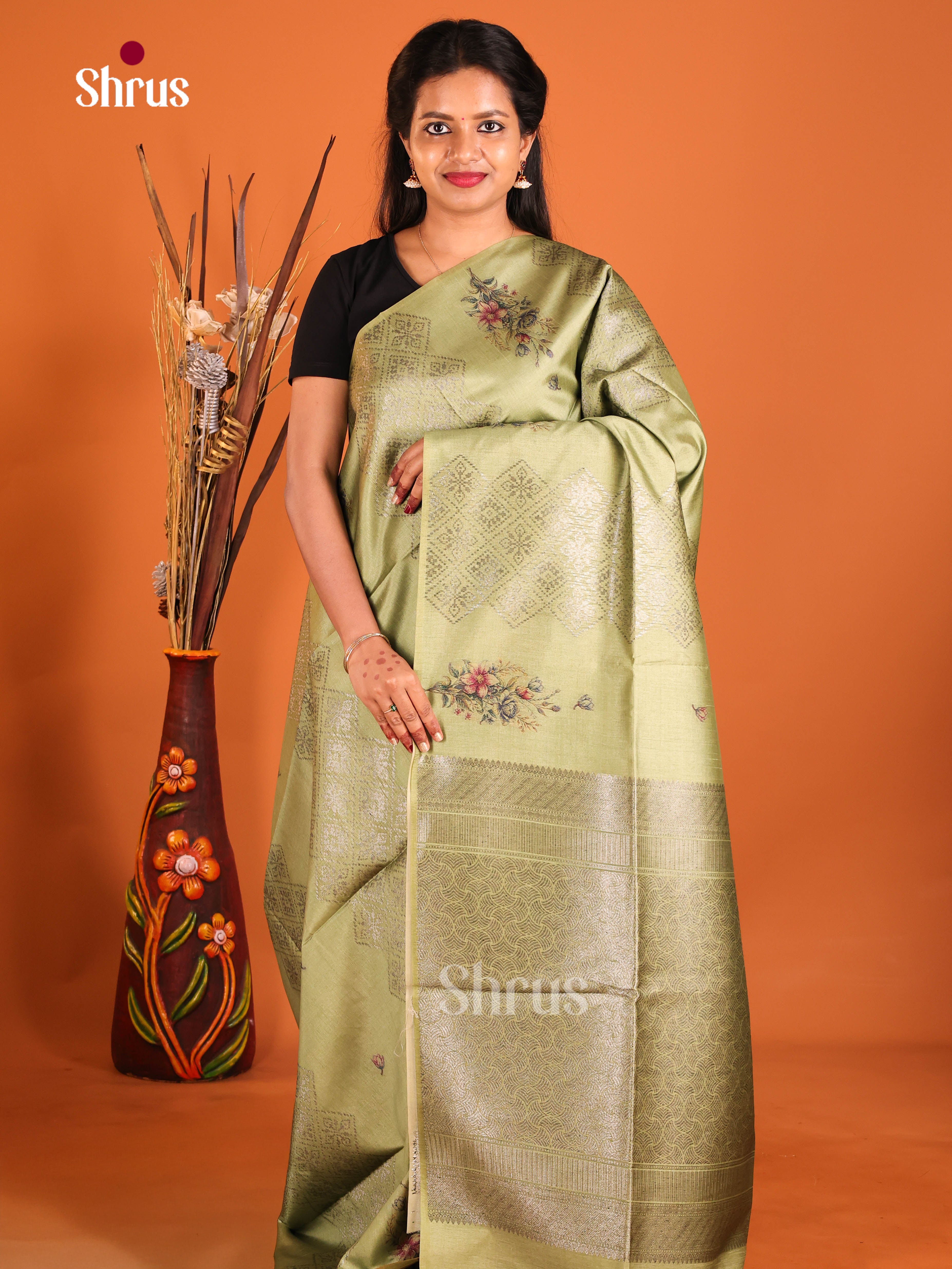 Green - Semi Tussar Saree - Shop on Shrus.com