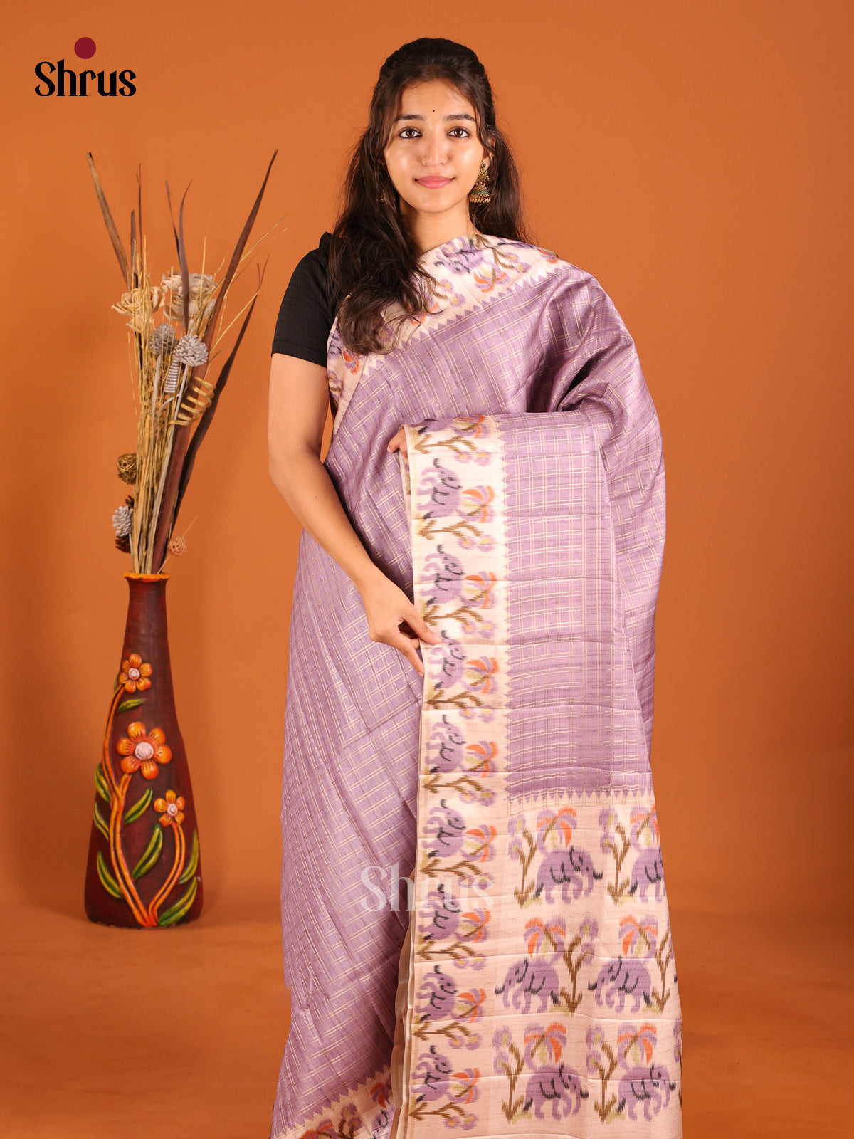 Purple & cream- Moonga Silk Saree