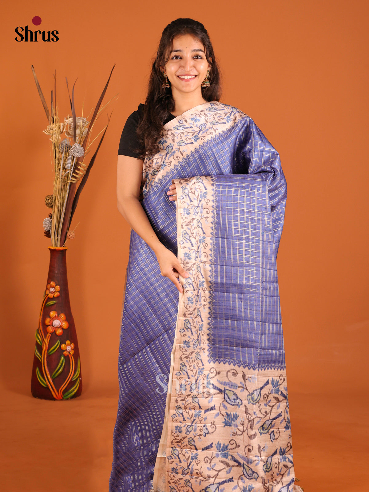Blue & Cream- Moonga Silk Saree