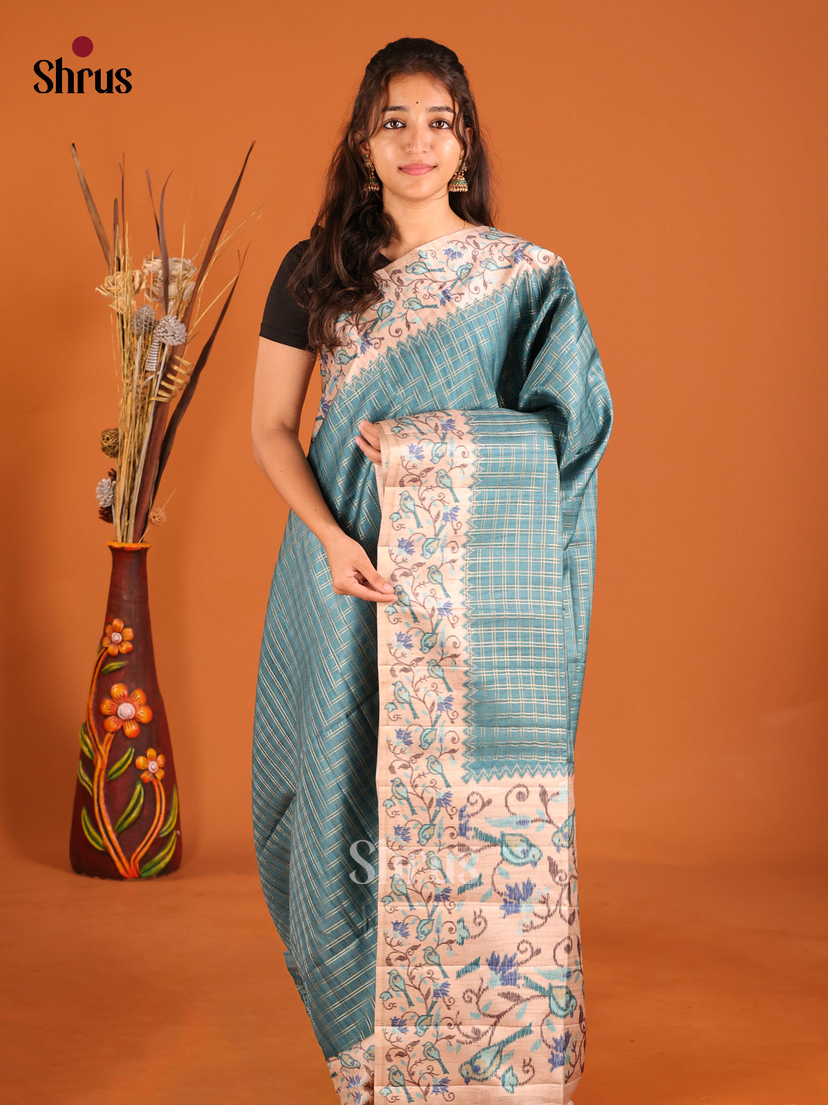 Blue & Cream - Moonga Silk Saree