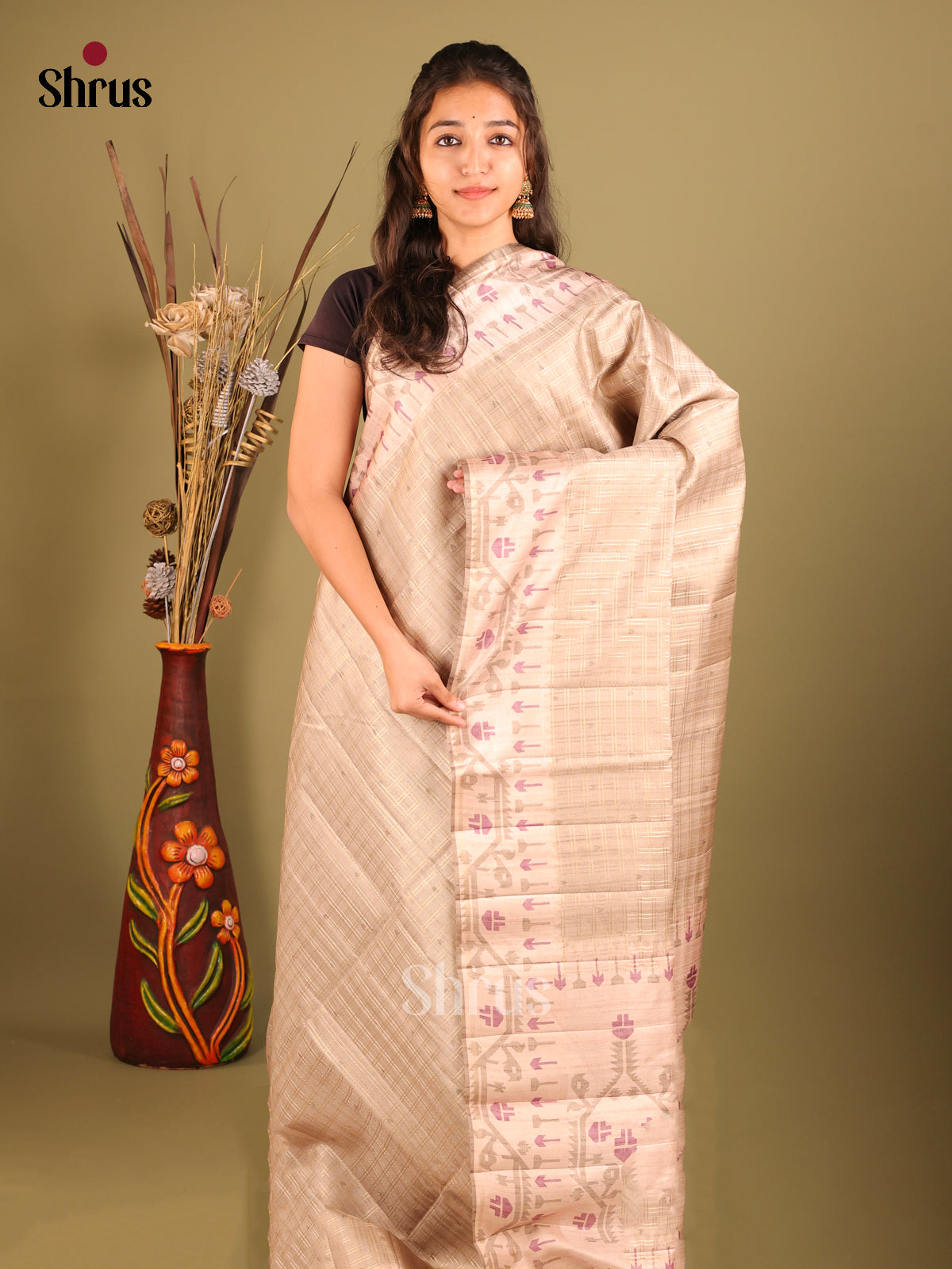 Cream - Moonga Silk Saree