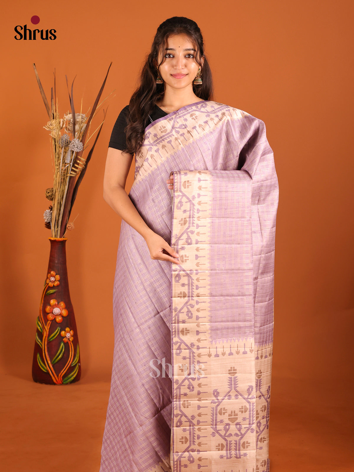 Lavender & Cream- Moonga Silk Saree