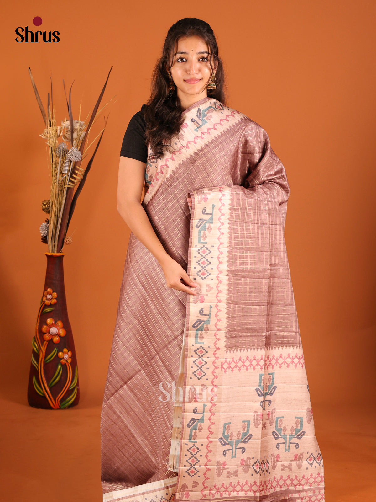 Brown & Cream - Moonga Silk Saree