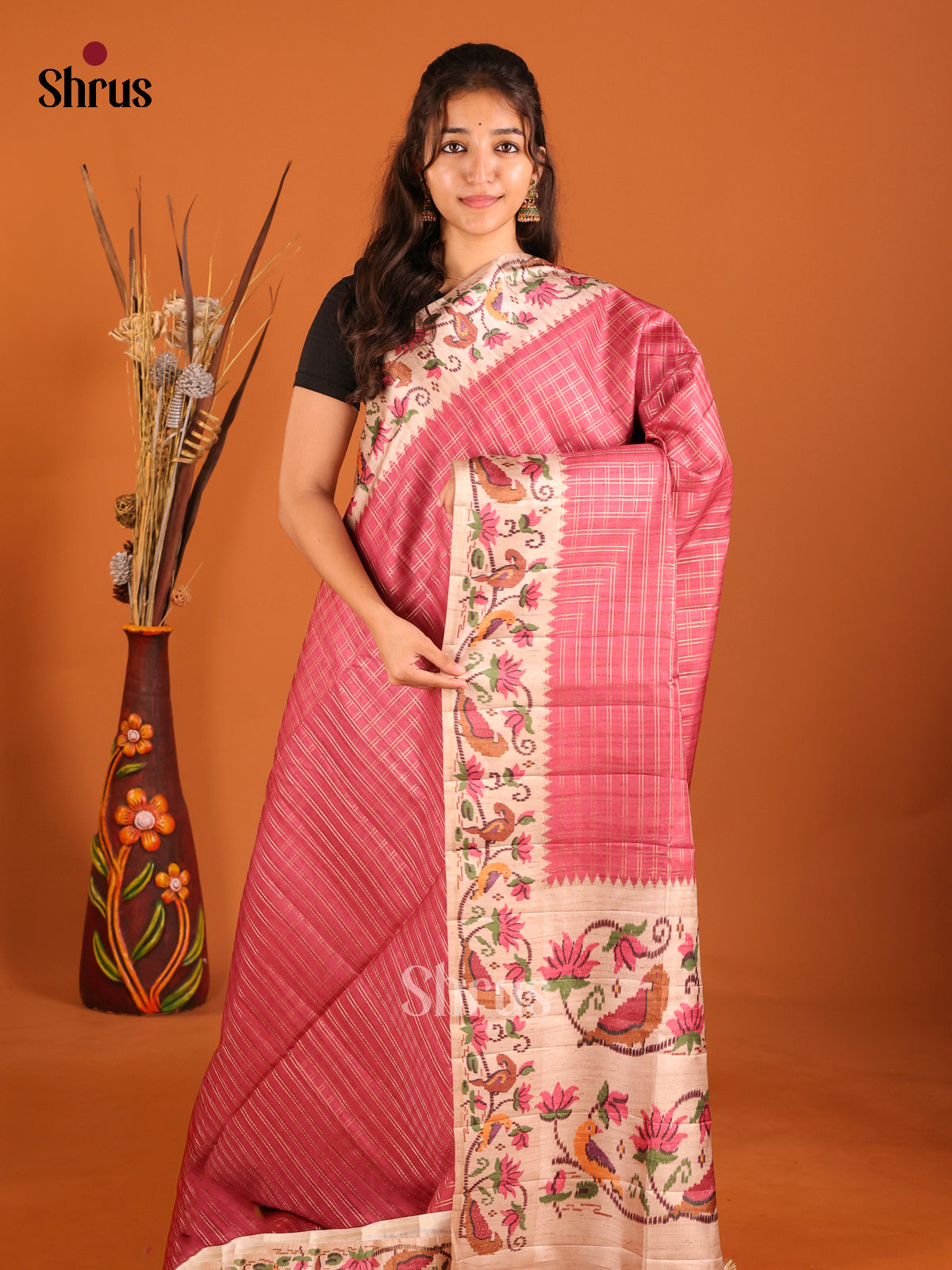 Red & Cream - Moonga Silk Saree - Shop on Shrus.com