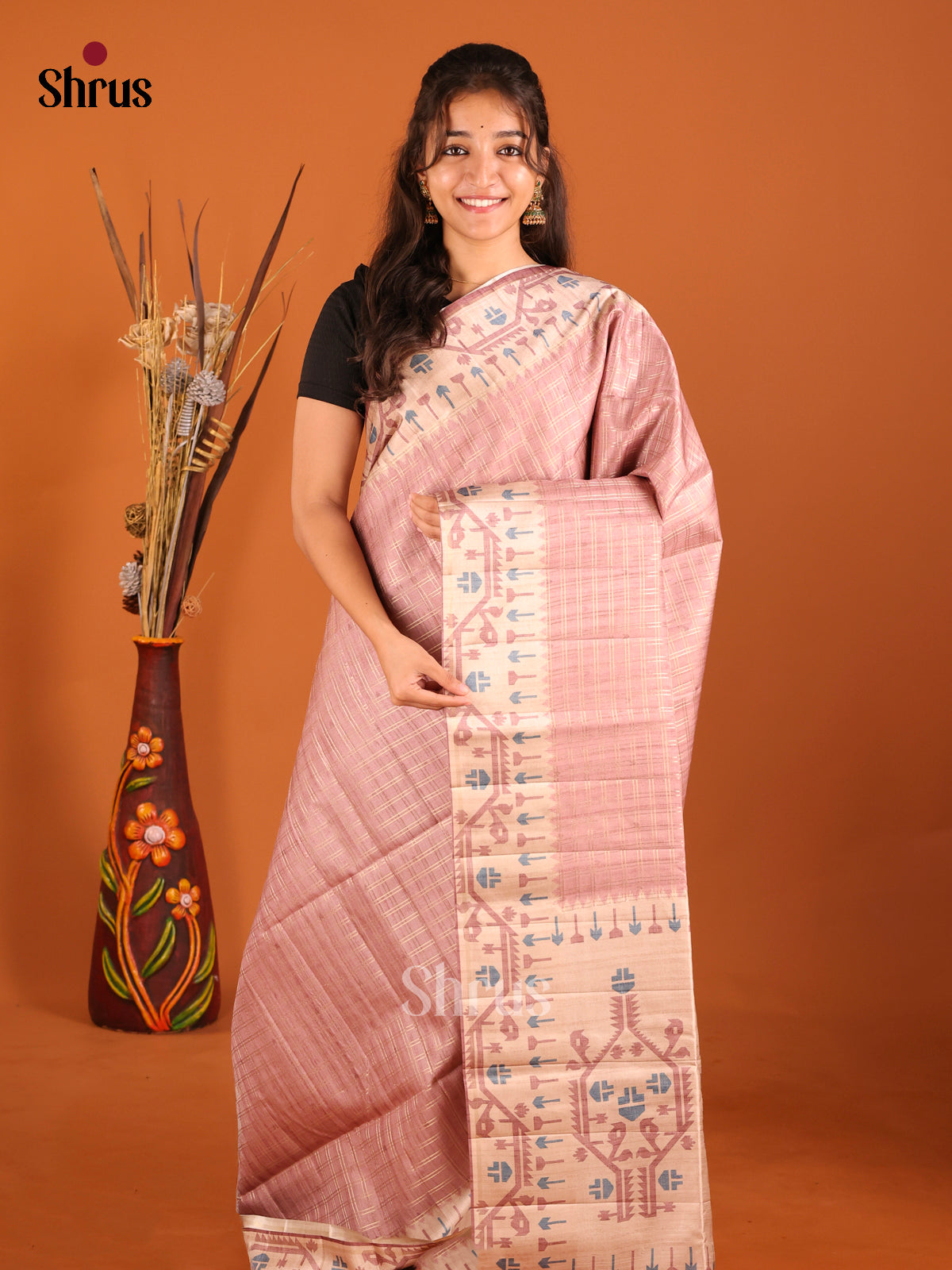 Pink & Beige - Moonga Silk Saree