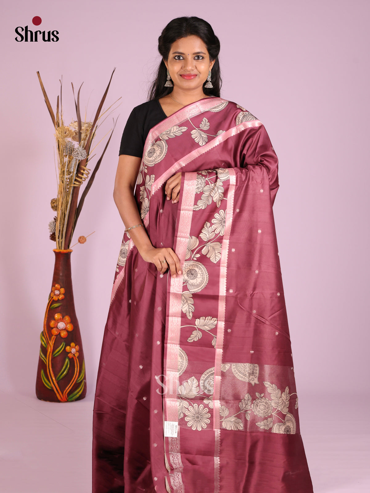 Maroon - Moonga Silk Saree