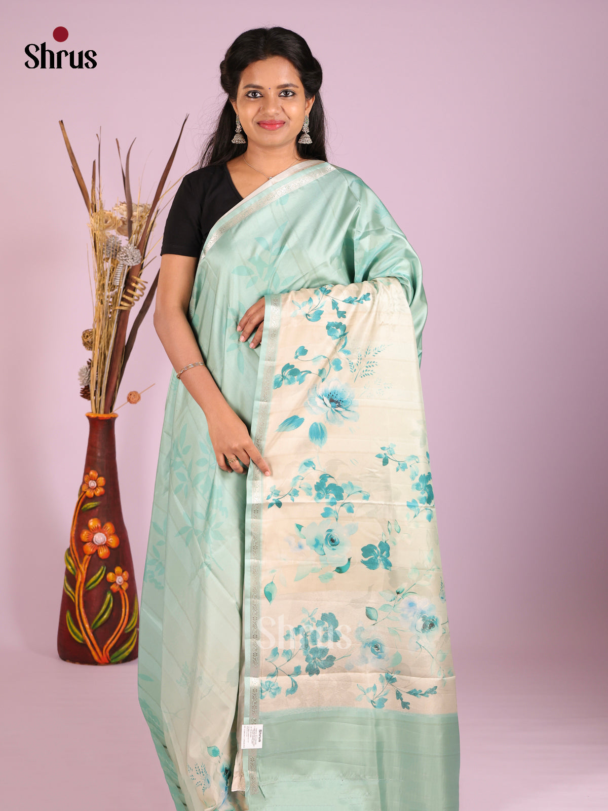Pastel Blue & Cream - Moonga Silk Saree