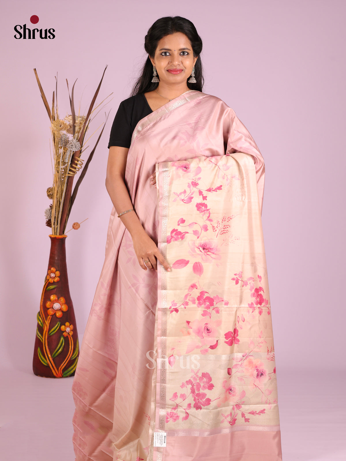 Pink & Cream - Moonga Silk Saree