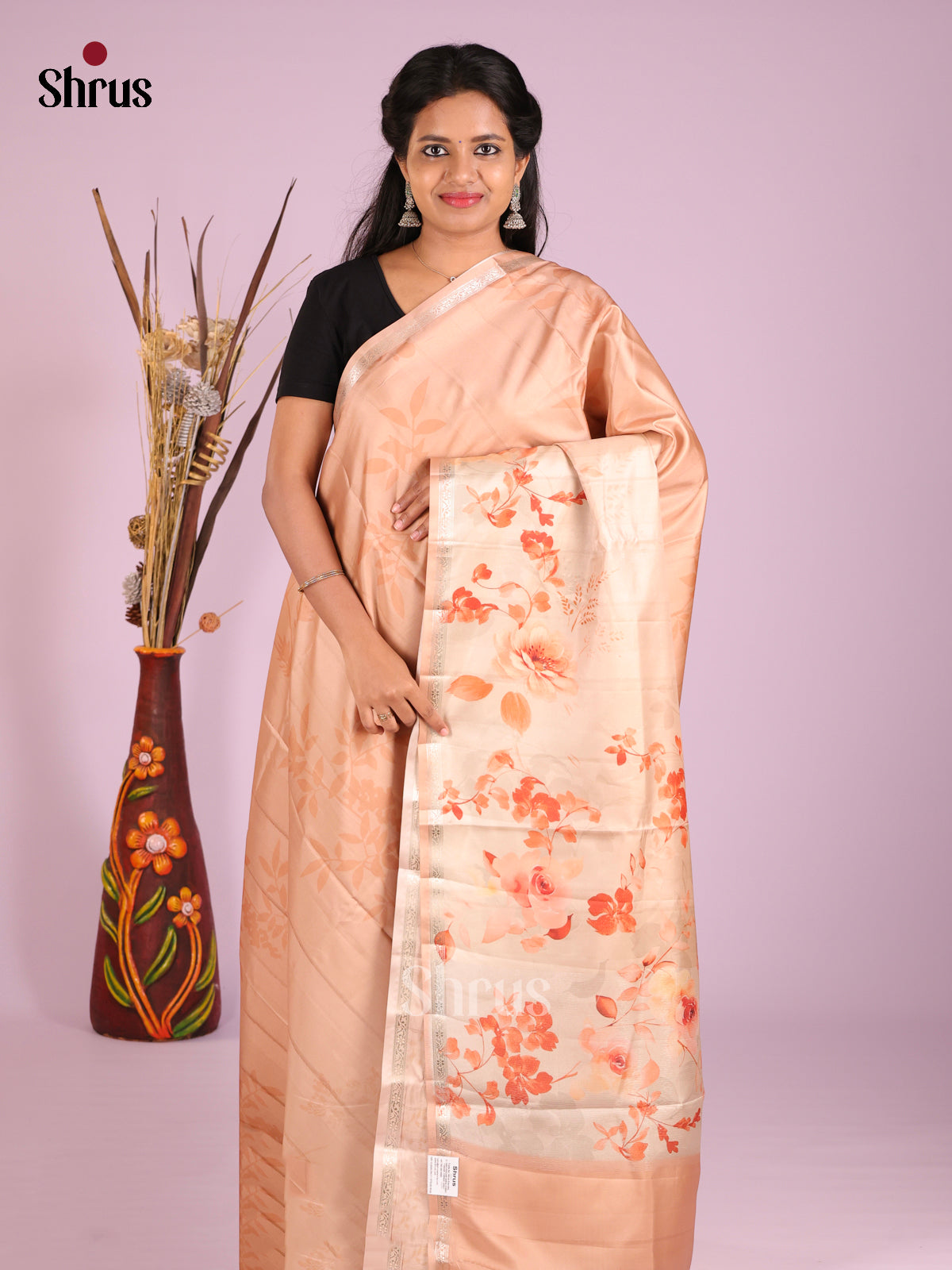 Peach & Cream - Moonga Silk Saree