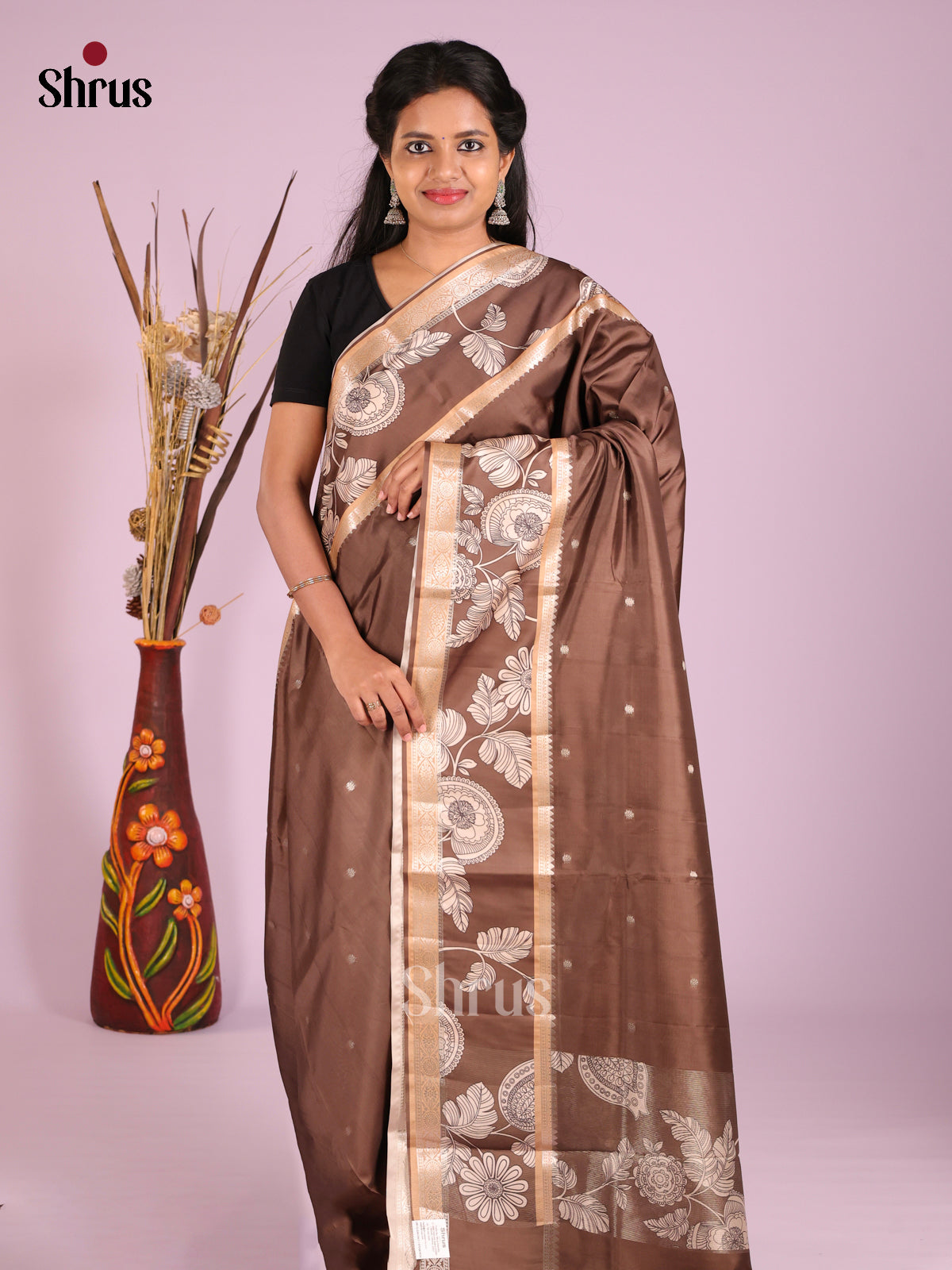 Brown - Moonga Silk Saree