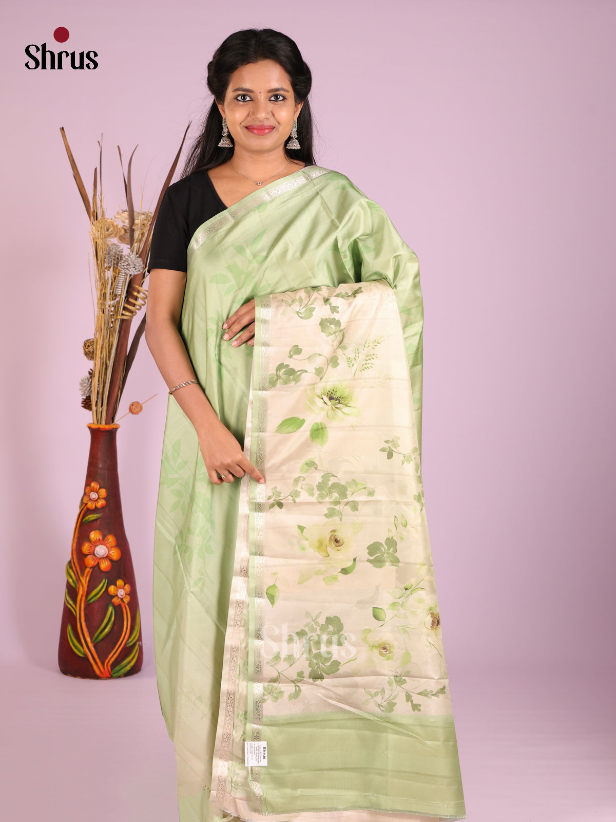 Light Green & Cream- Moonga Silk Saree