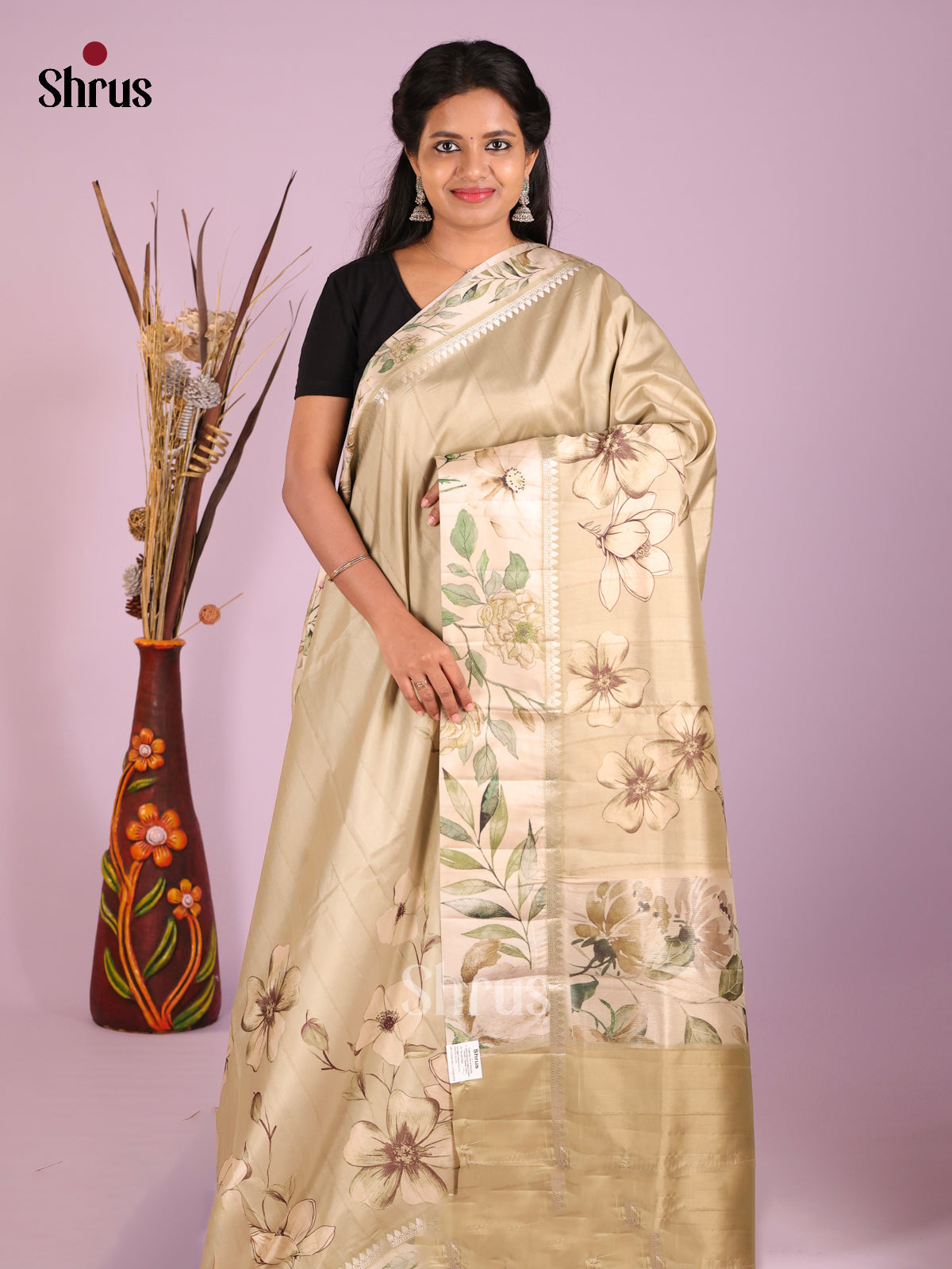 Pastel Green & Cream - Moonga Silk Saree