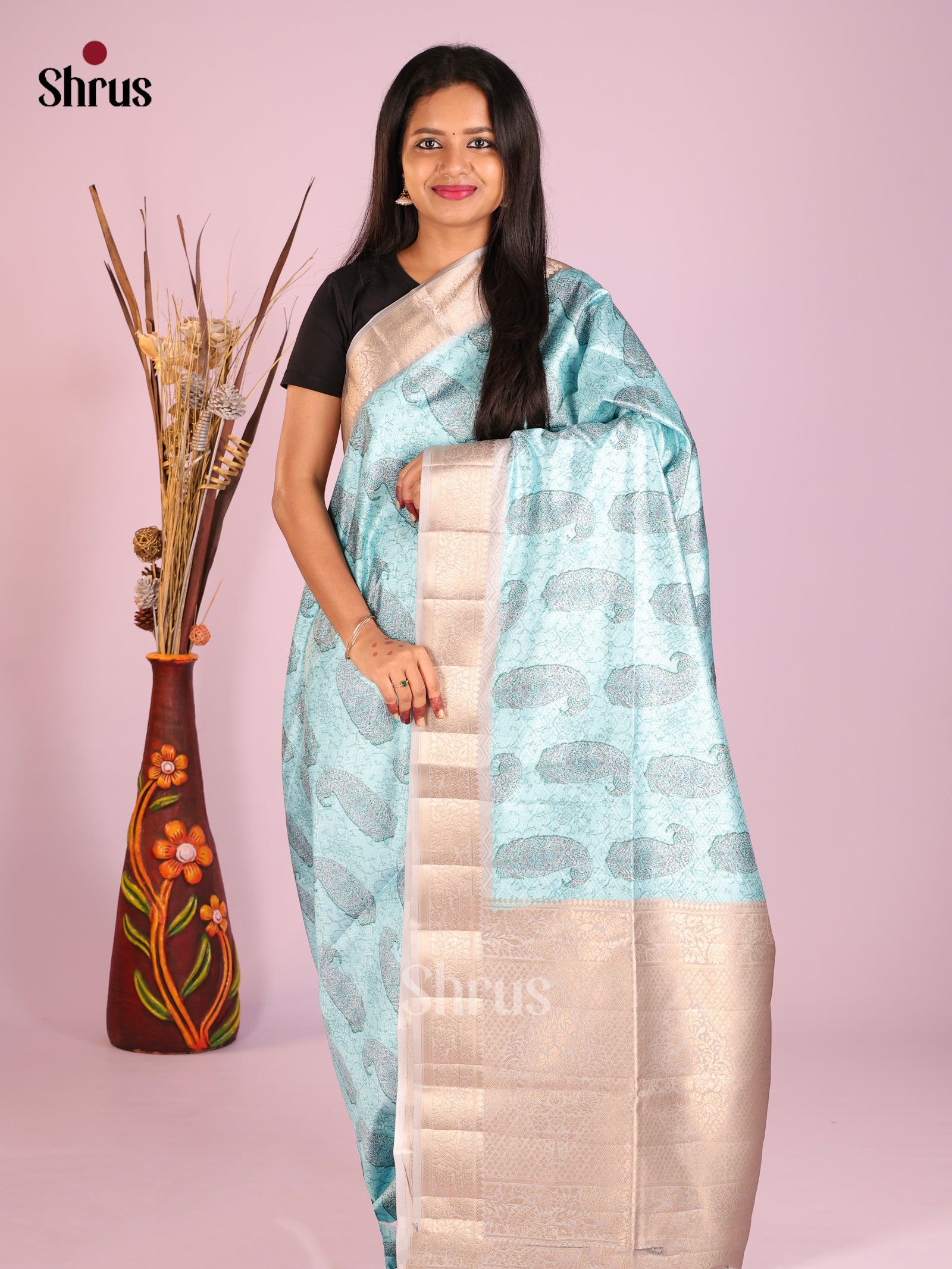 DHS25421 - Printed Semi Tussar Saree
