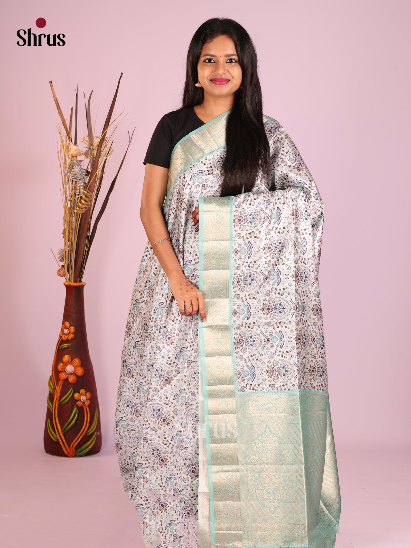 DHS25424 - Printed Semi Tussar Saree