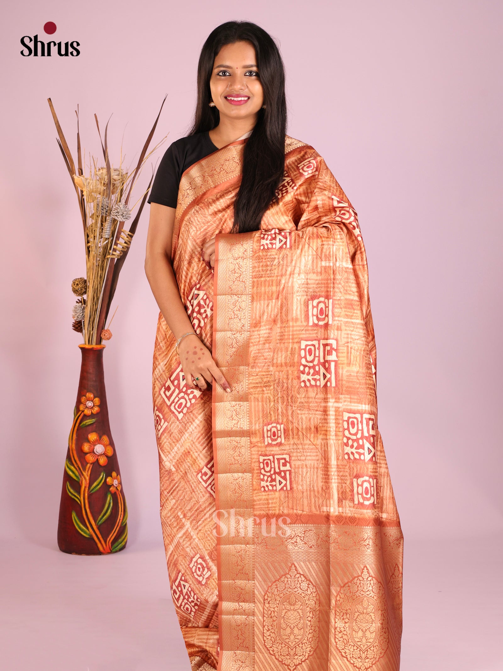 DHS25433 - Printed Semi Tussar Saree
