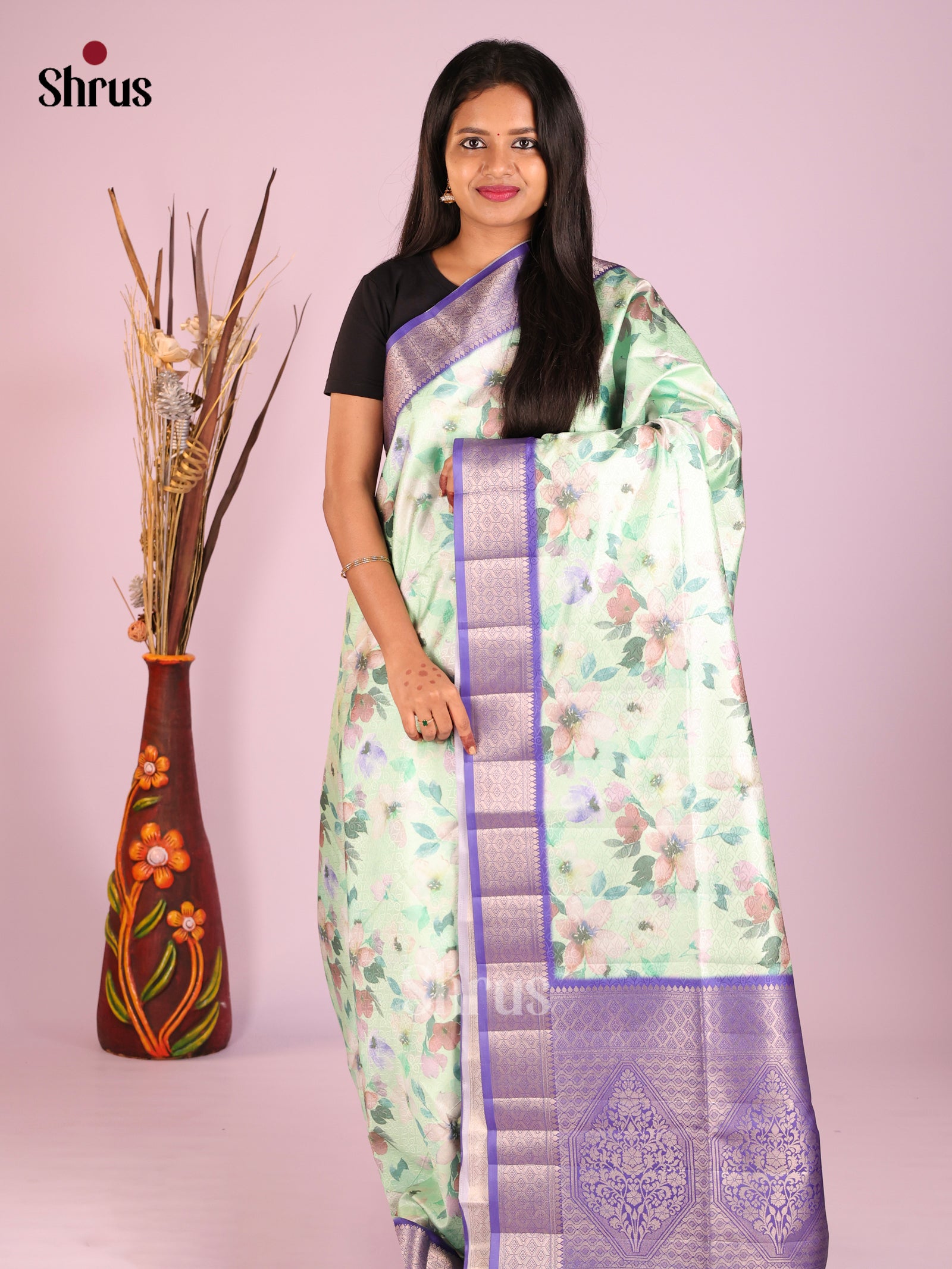 DHS25439 - Printed Semi Tussar Saree
