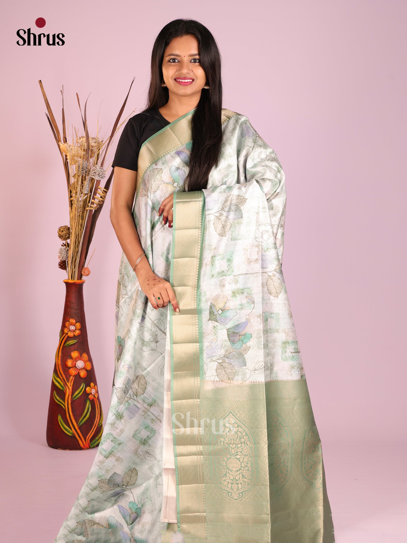 DHS25443 - Printed Semi Tussar Saree