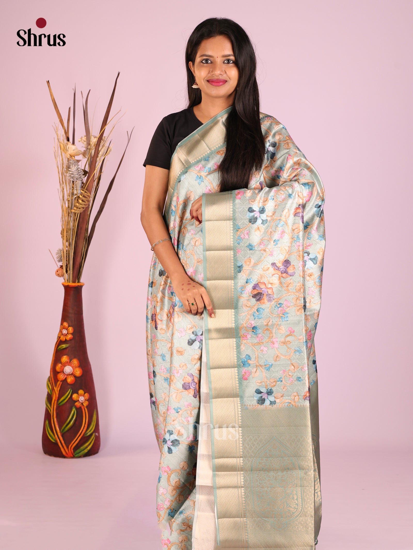DHS25445 - Printed Semi Tussar Saree