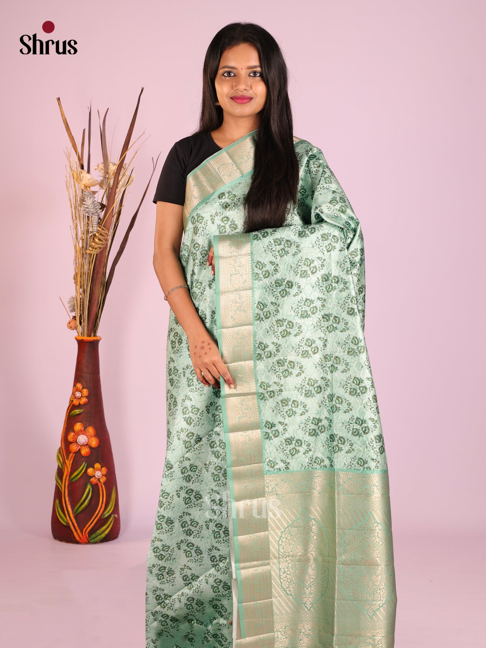 DHS25449 - Printed Semi Tussar Saree