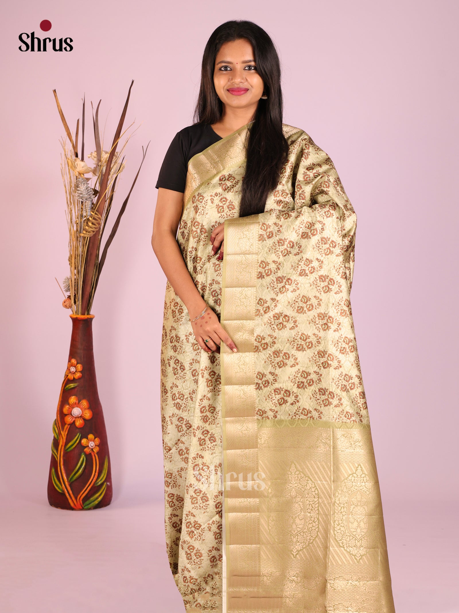 DHS25450 - Printed Semi Tussar Saree