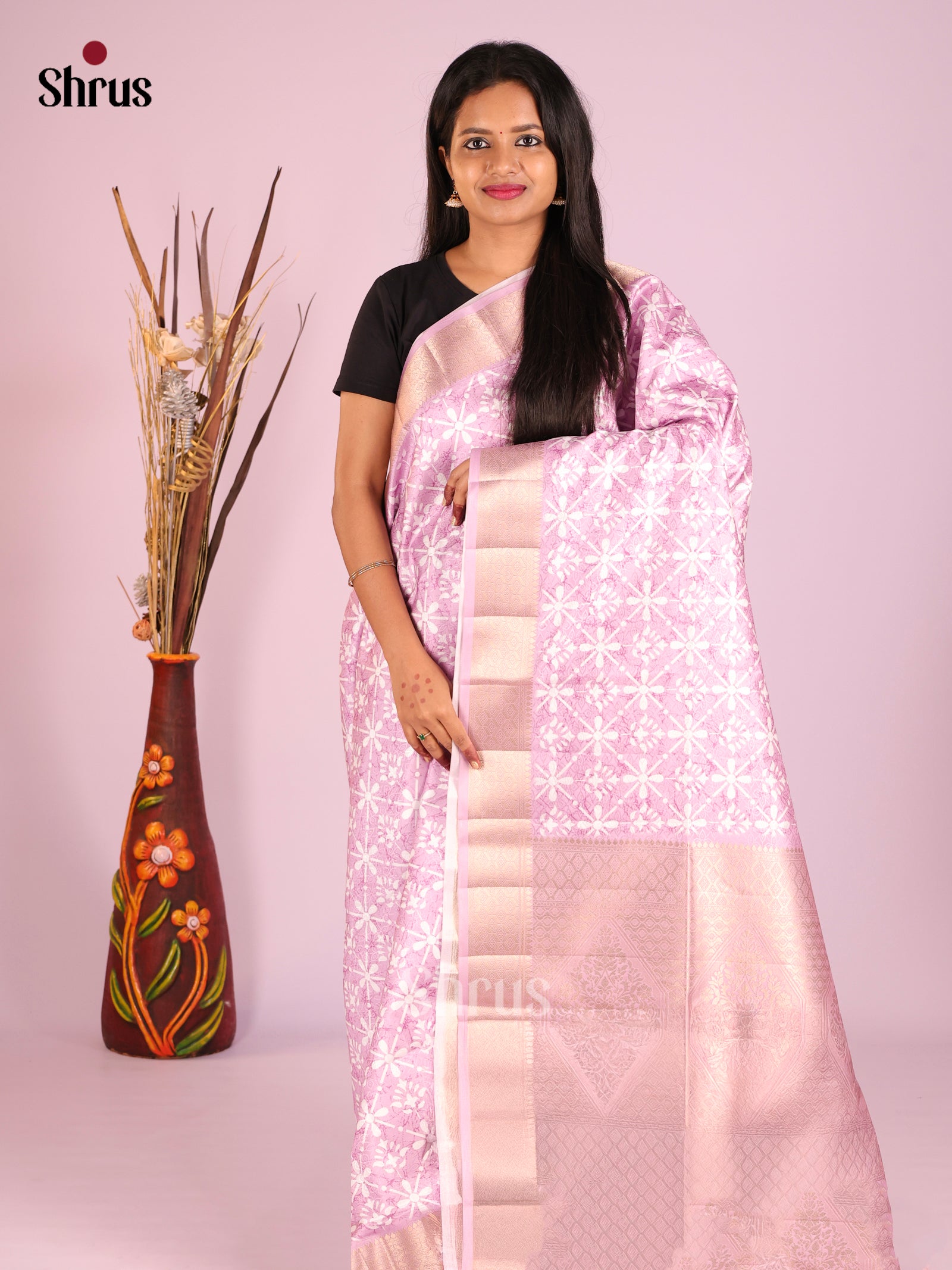 DHS25451 - Printed Semi Tussar Saree