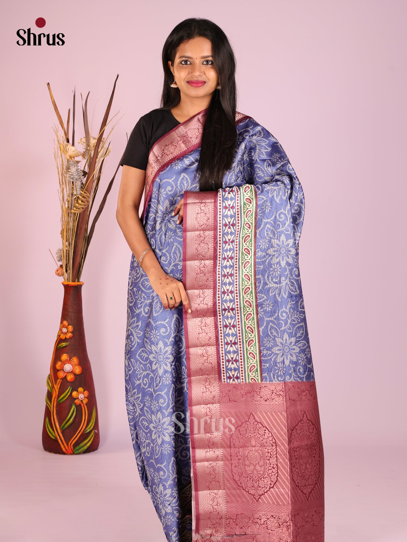DHS25454 - Printed Semi Tussar Saree