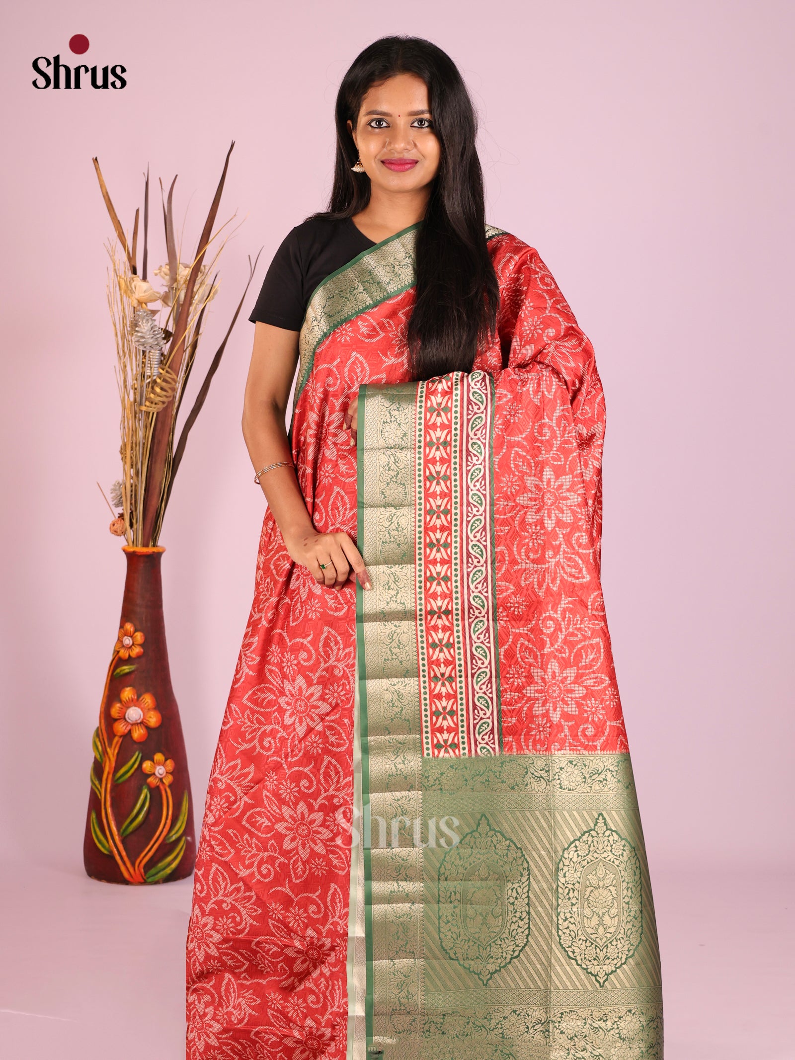 DHS25455 - Printed Semi Tussar Saree