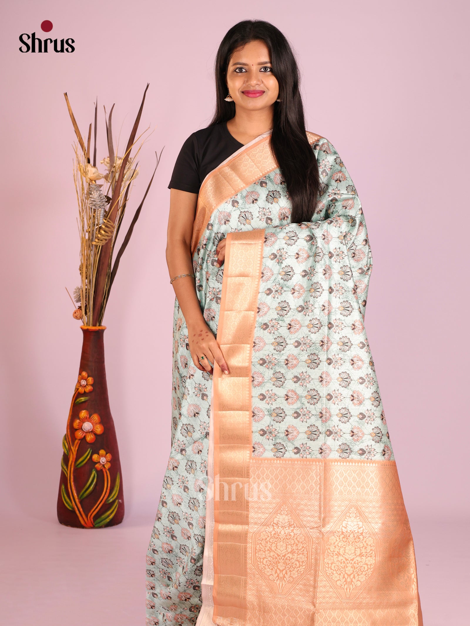 DHS25463 - Printed Semi Tussar Saree