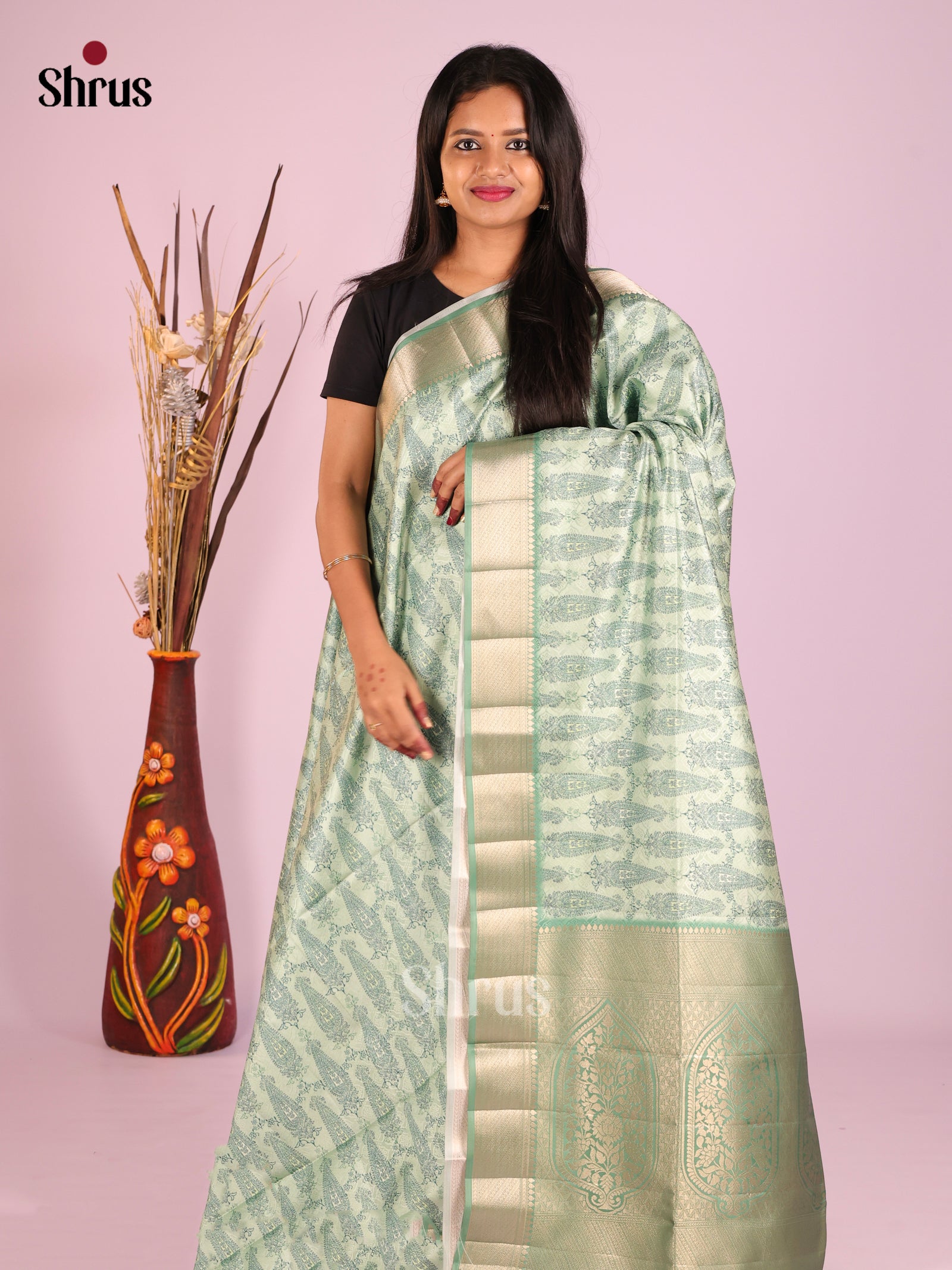 DHS25467 - Printed Semi Tussar Saree