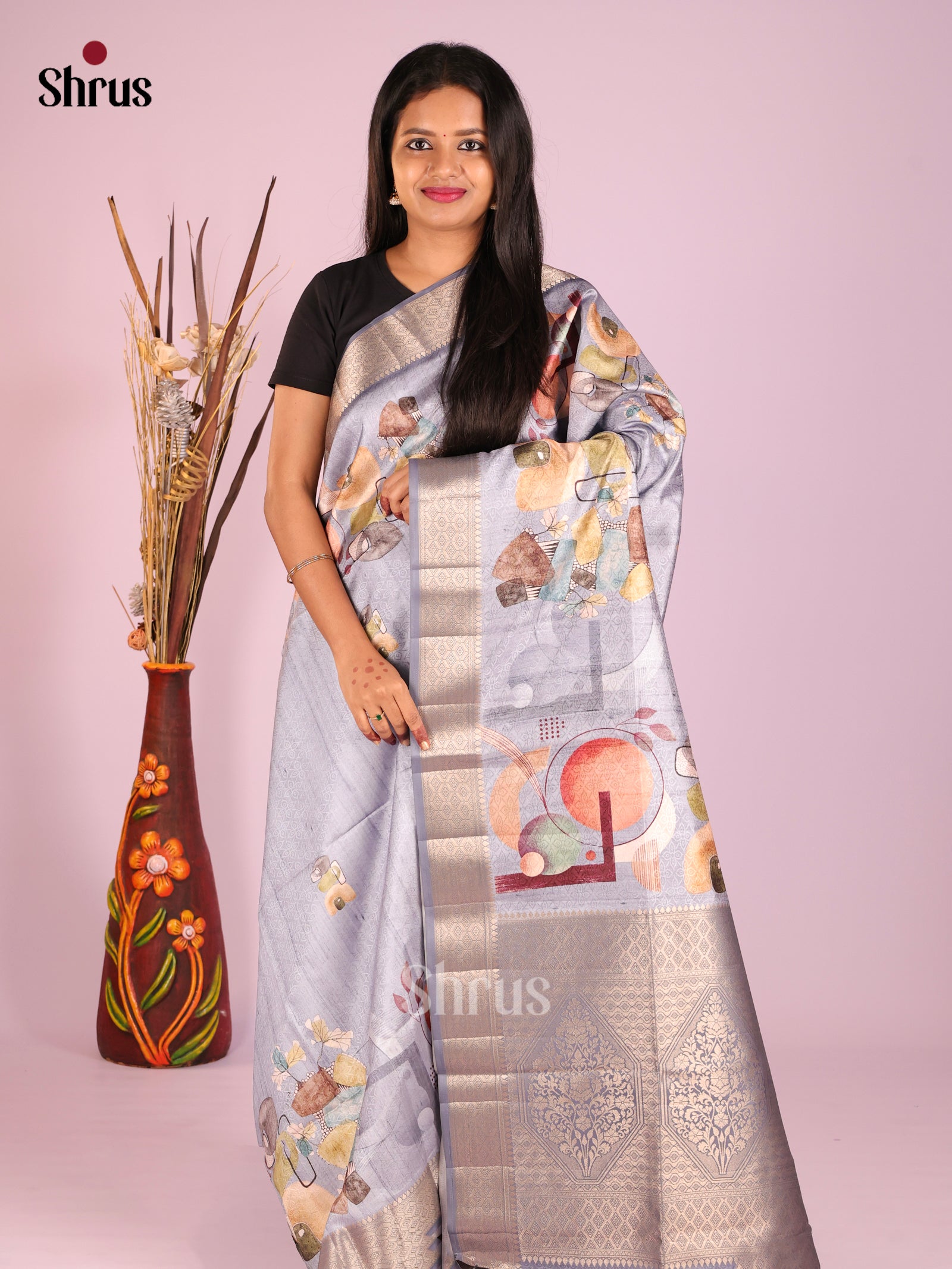 DHS25472 - Printed Semi Tussar Saree - Shop on Shrus.com