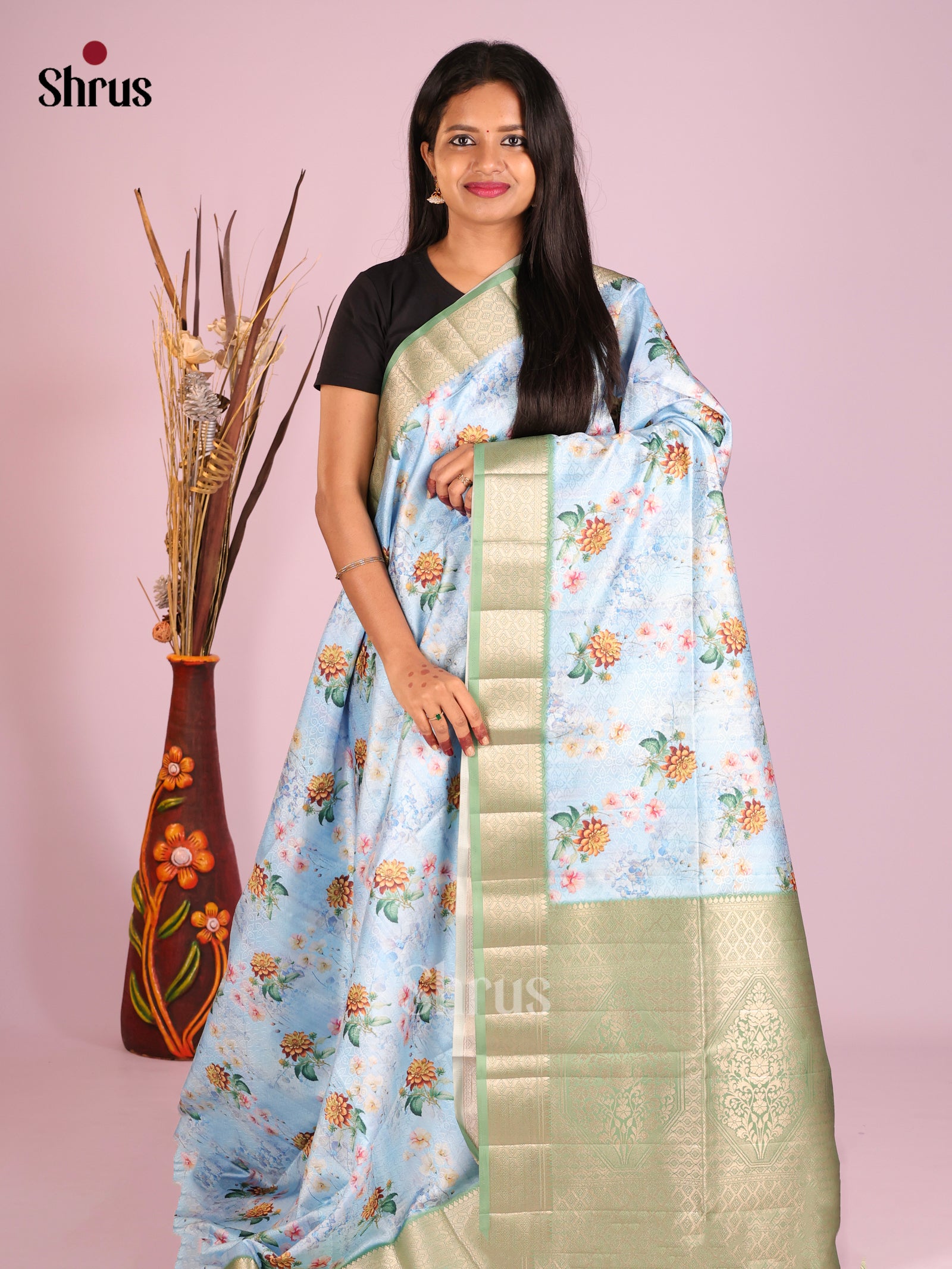 DHS25477 - Printed Semi Tussar Saree