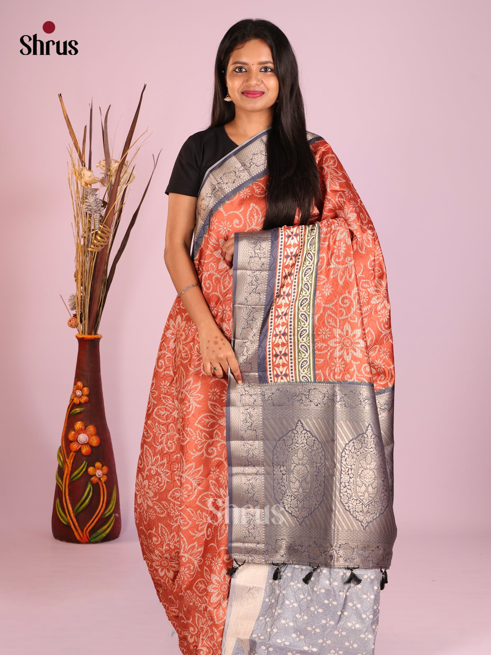 DHS25494 - Printed Semi Tussar Saree
