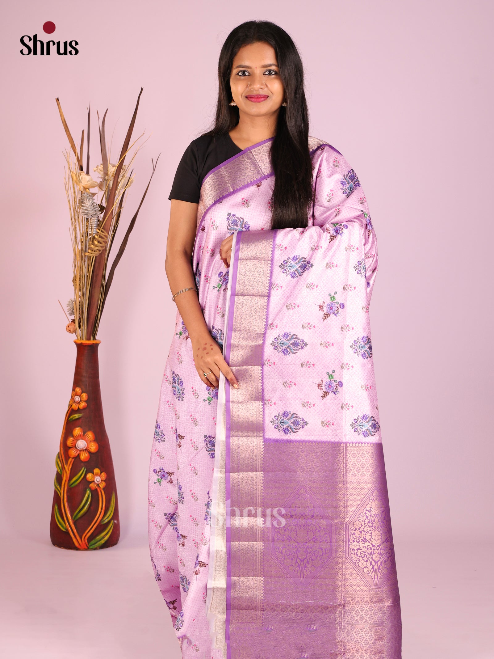 DHS25502 - Printed Semi Tussar Saree
