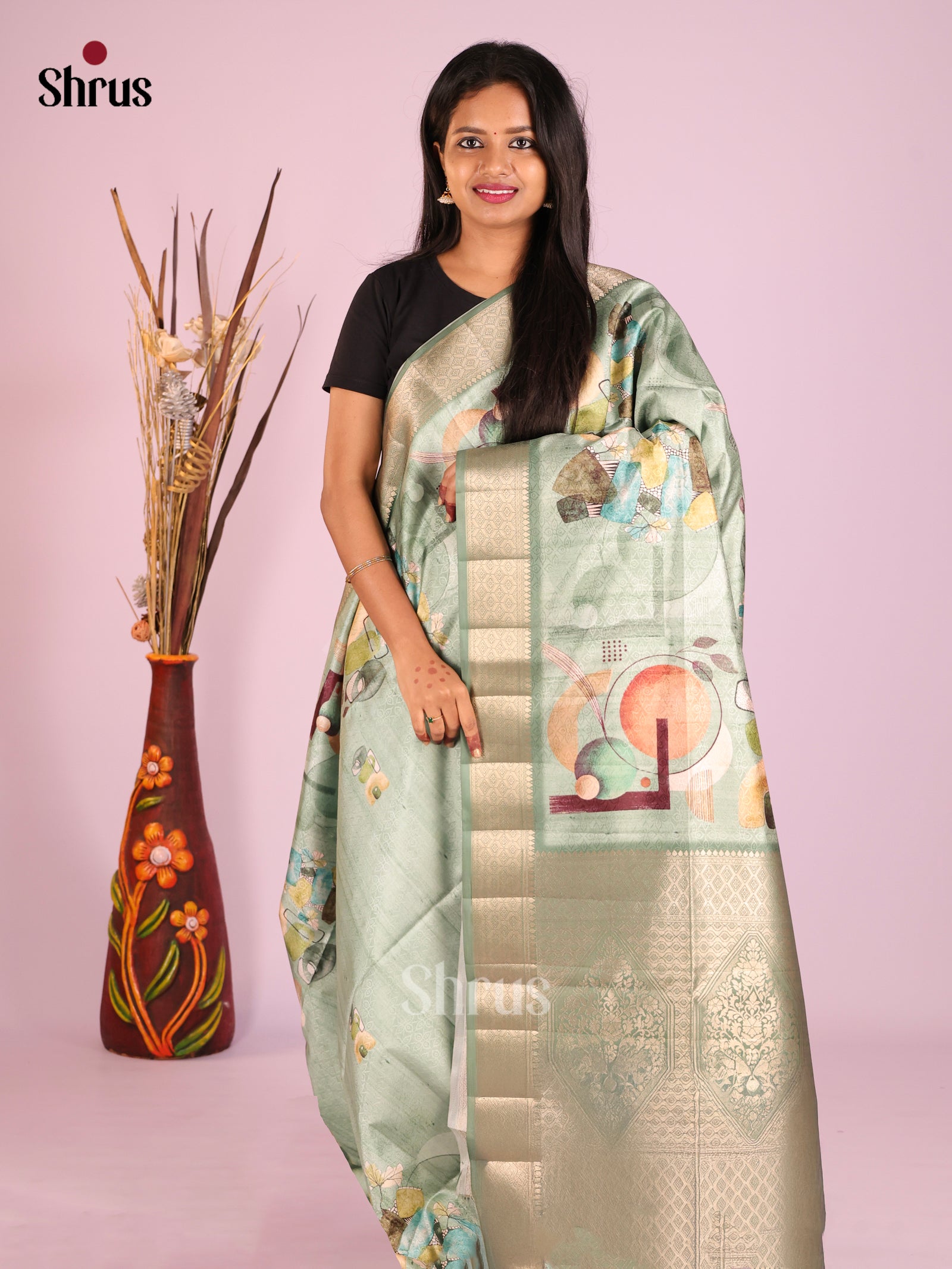 DHS25506 - Printed Semi Tussar Saree