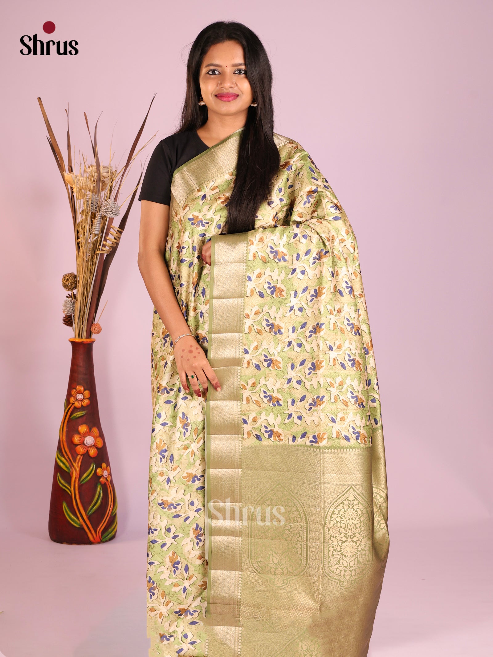 DHS25508 - Printed Semi Tussar Saree