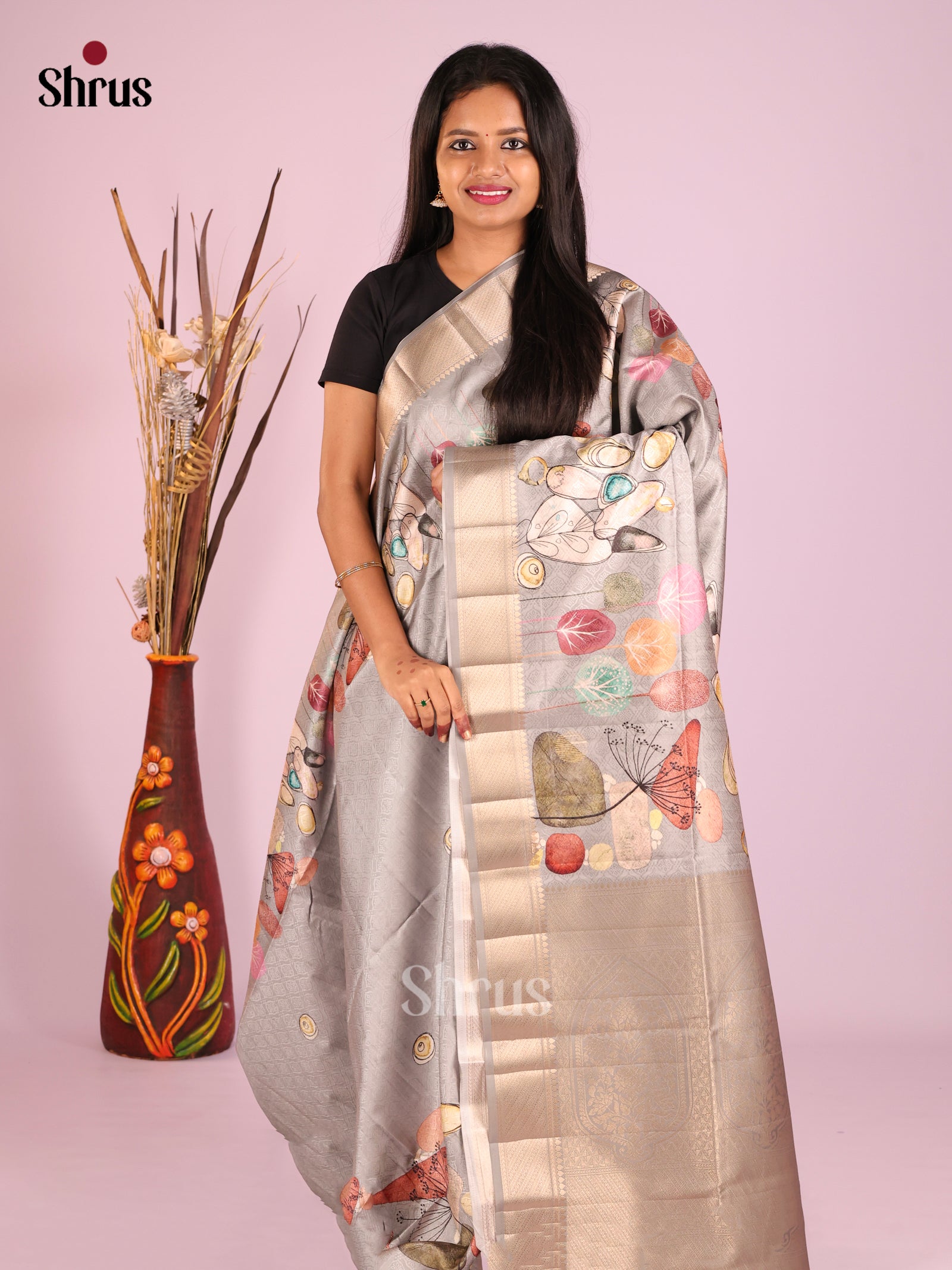 DHS25509 - Printed Semi Tussar Saree