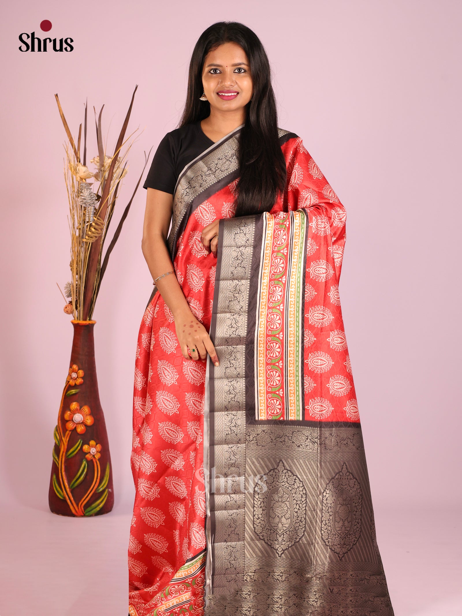 DHS25511 - Printed Semi Tussar Saree