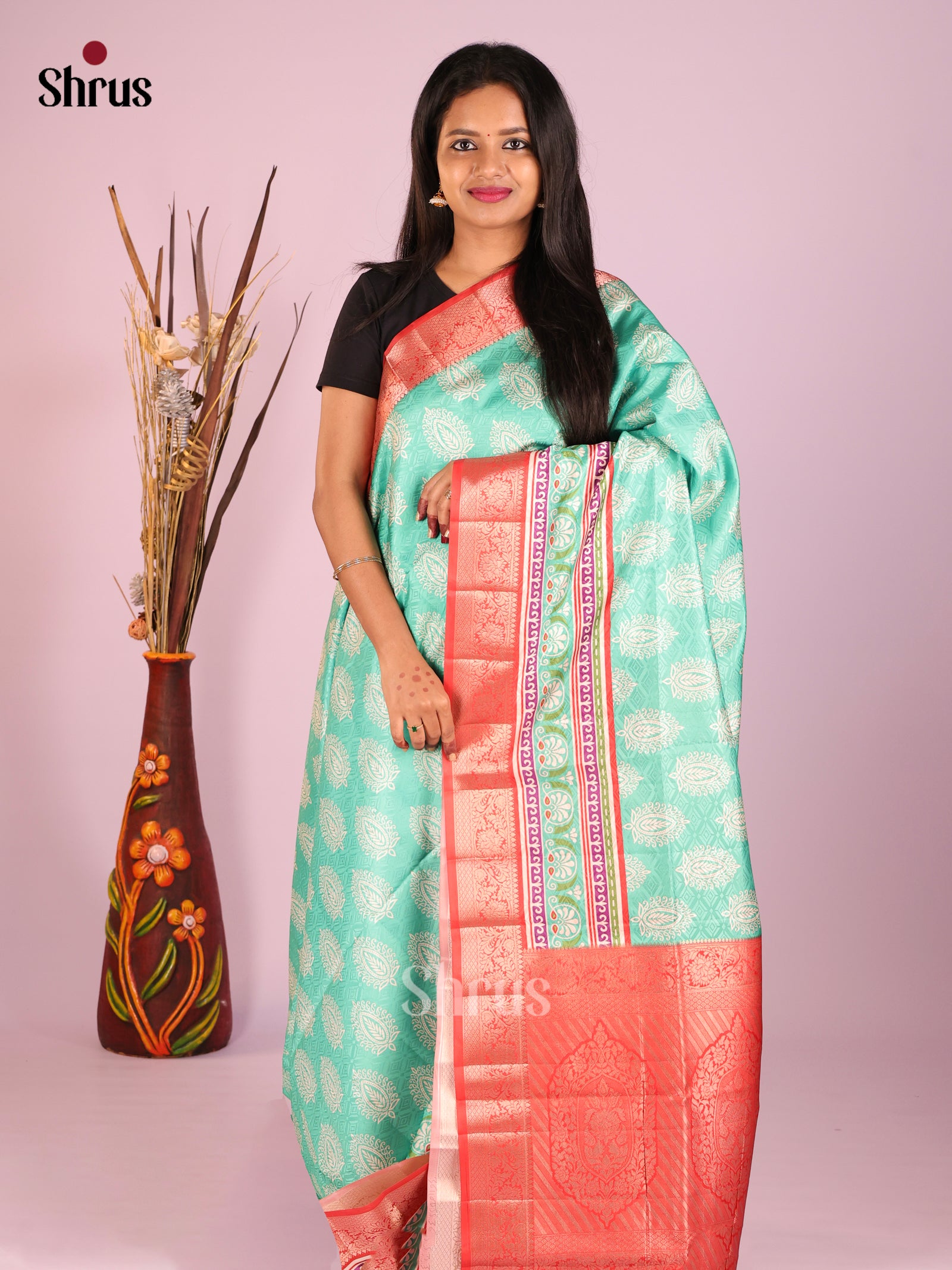 DHS25512 - Printed Semi Tussar Saree
