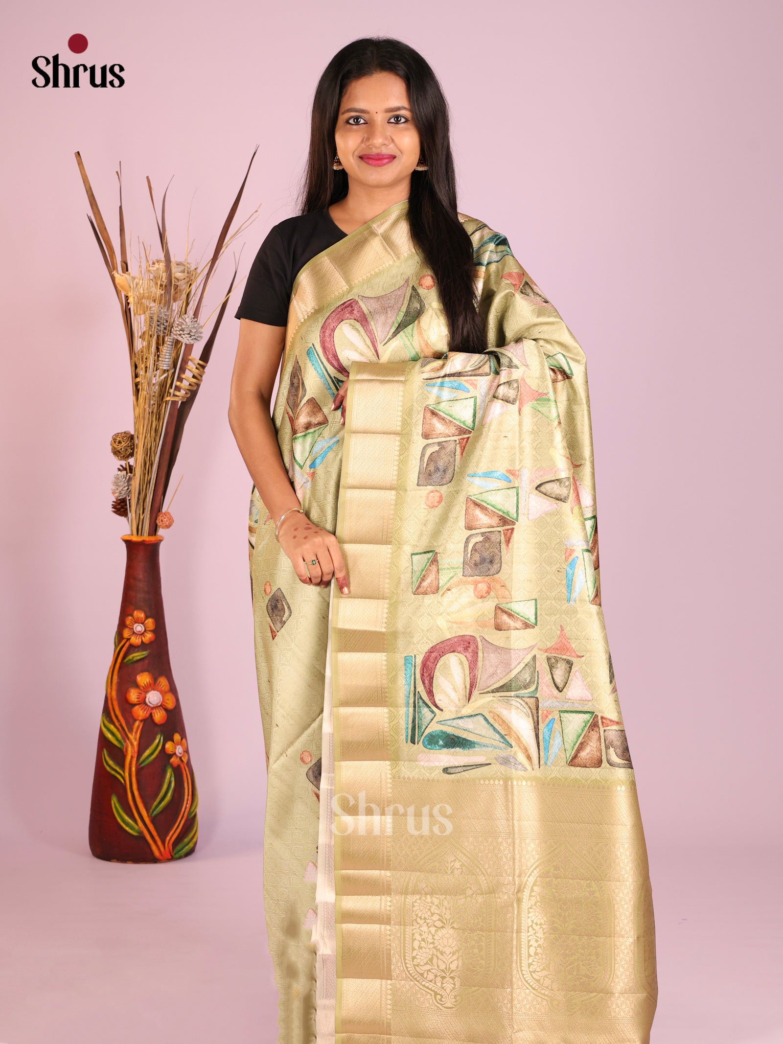 DHS25522 - Printed Semi Tussar Saree