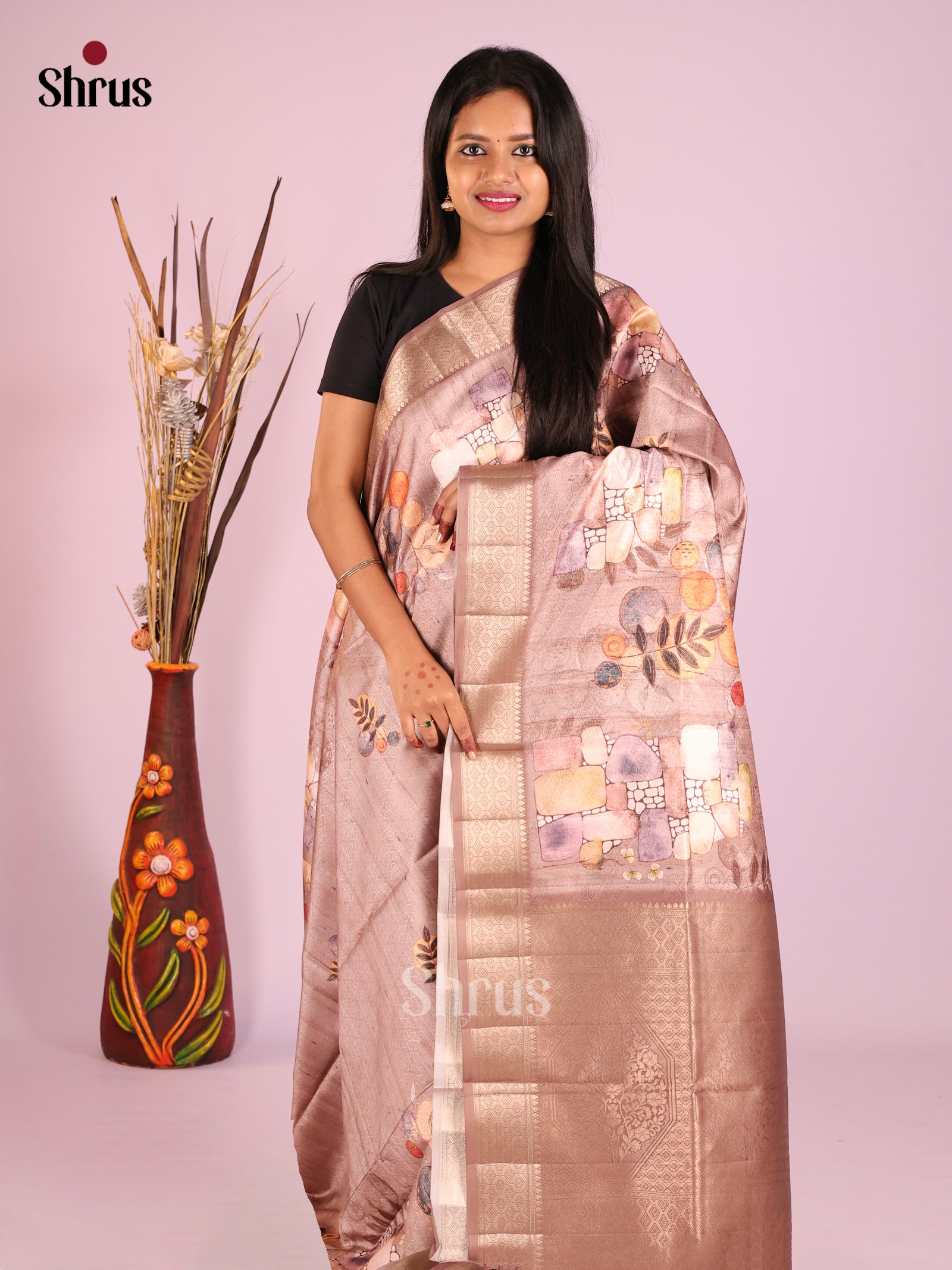 DHS25525 - Printed Semi Tussar Saree