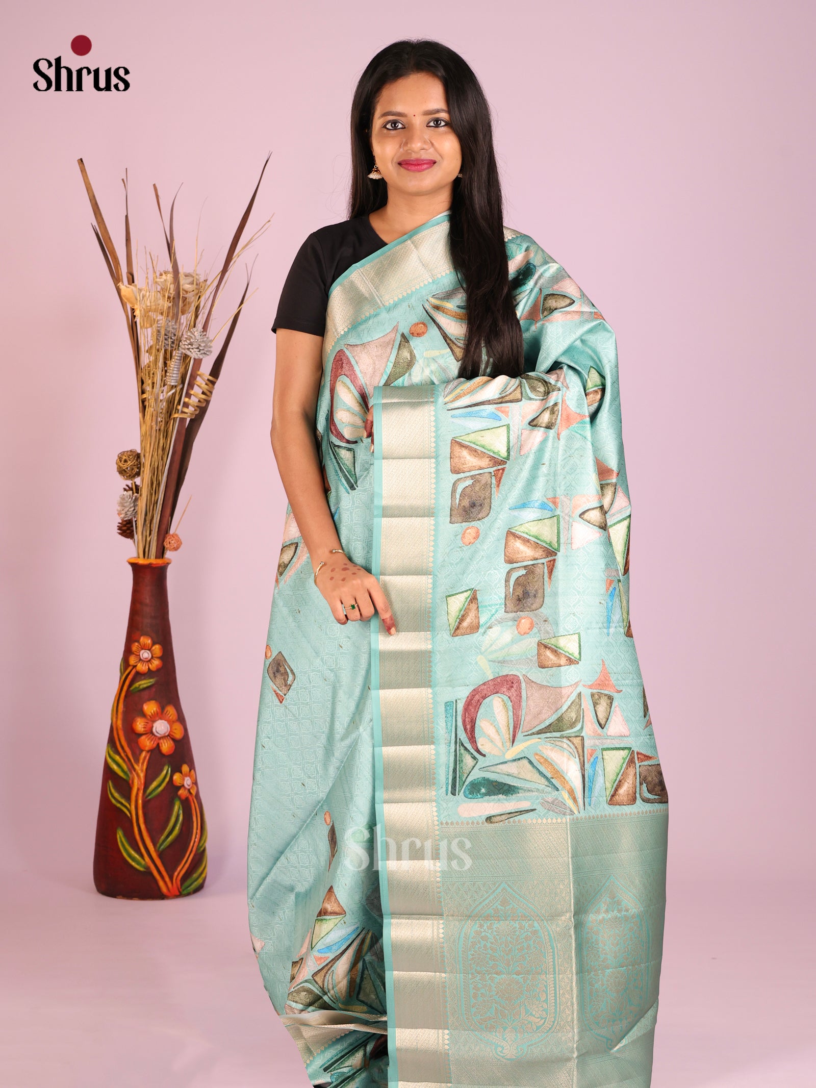 DHS25527 - Printed Semi Tussar Saree - Shop on Shrus.com