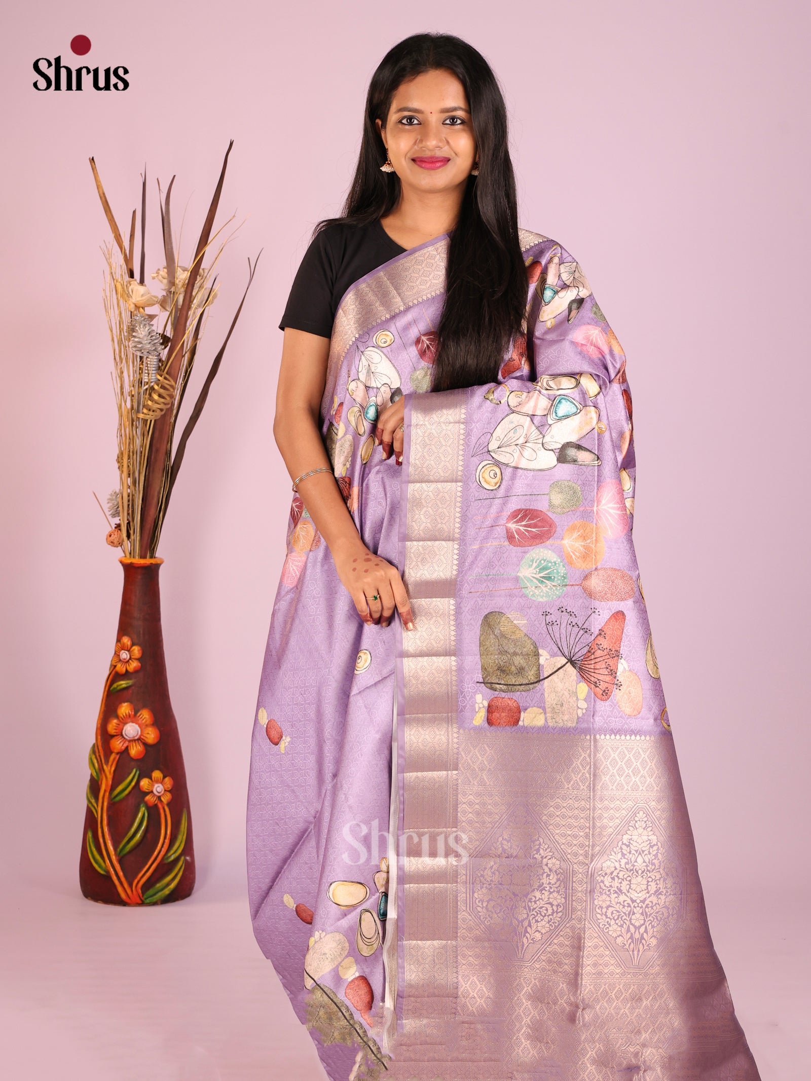 DHS25532 - Printed Semi Tussar Saree
