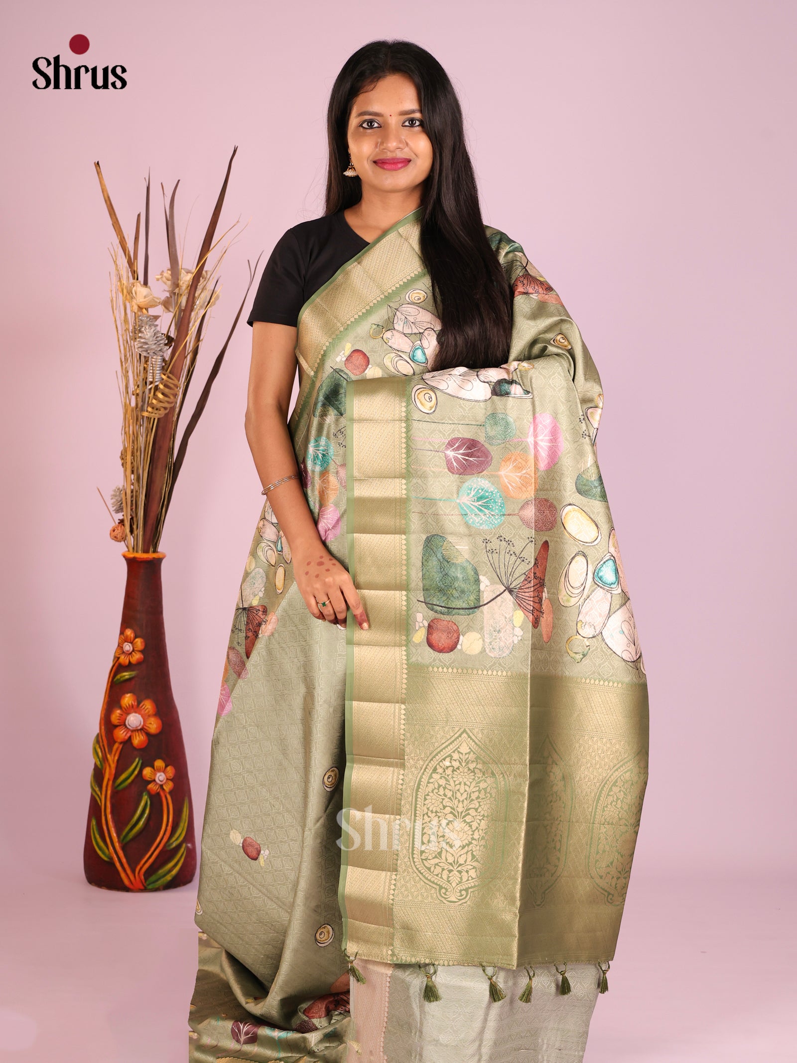 DHS25533 - Printed Semi Tussar Saree - Shop on Shrus.com