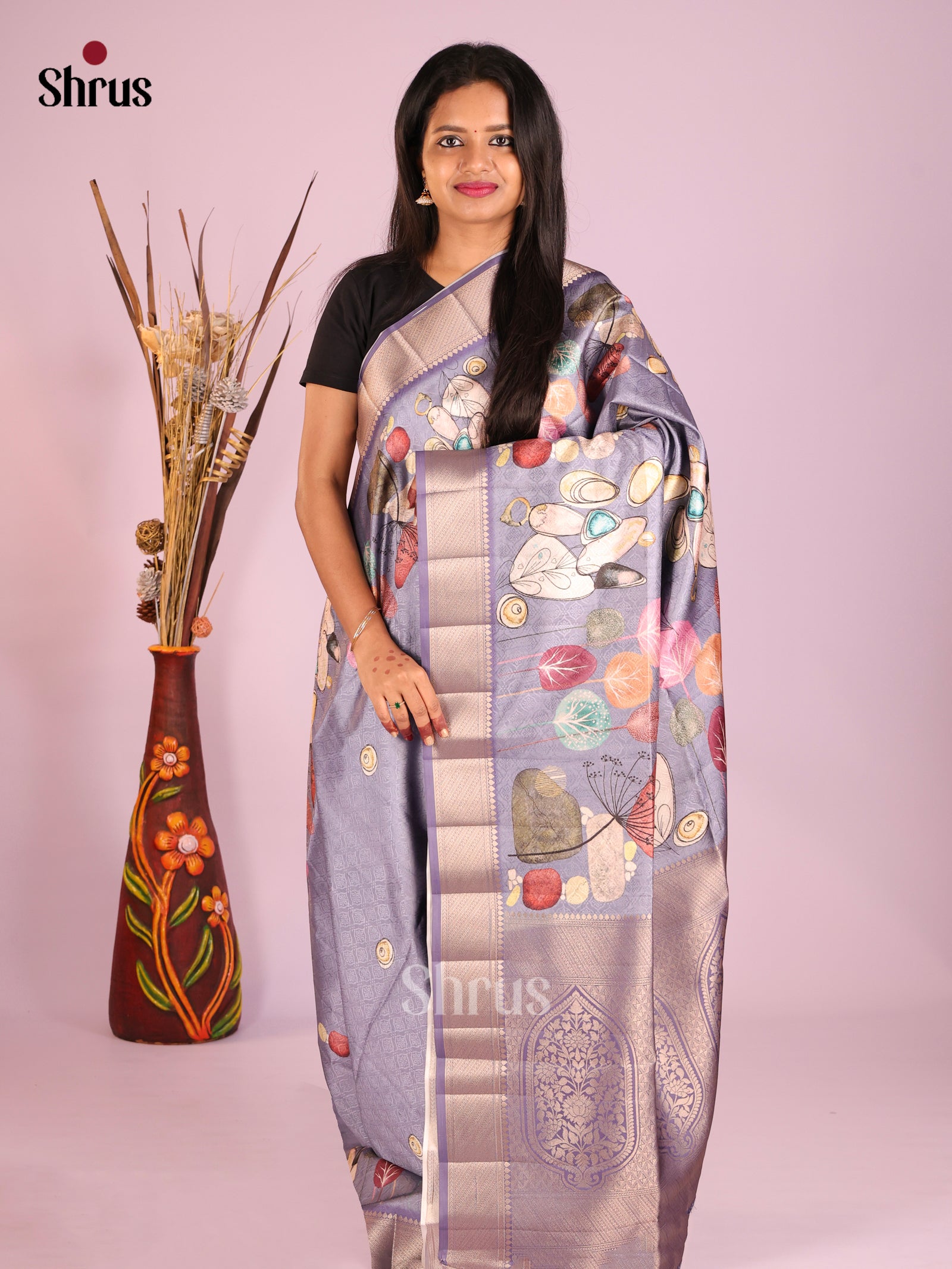 DHS25534 - Printed Semi Tussar Saree