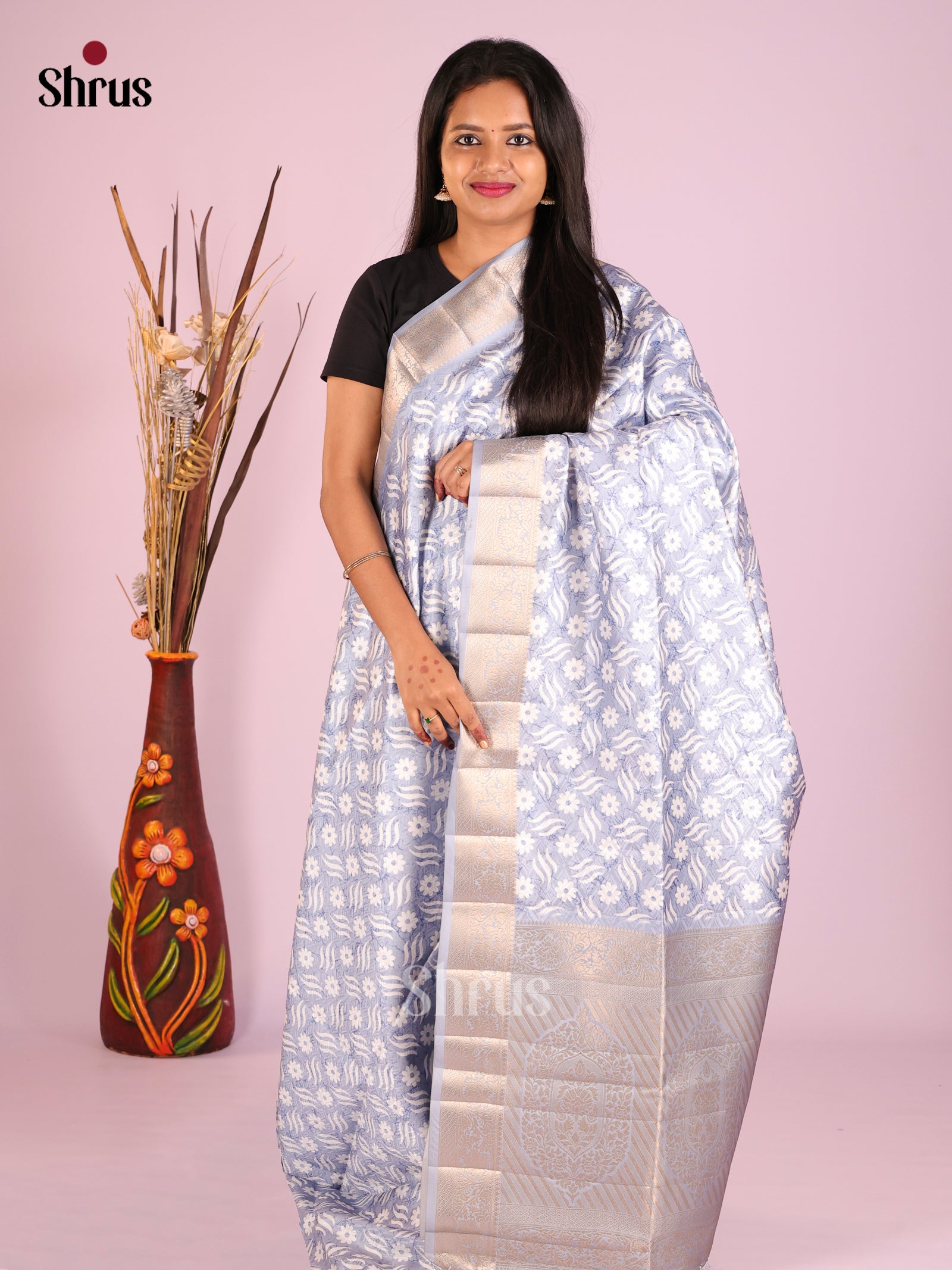 DHS25542 - Printed Semi Tussar Saree