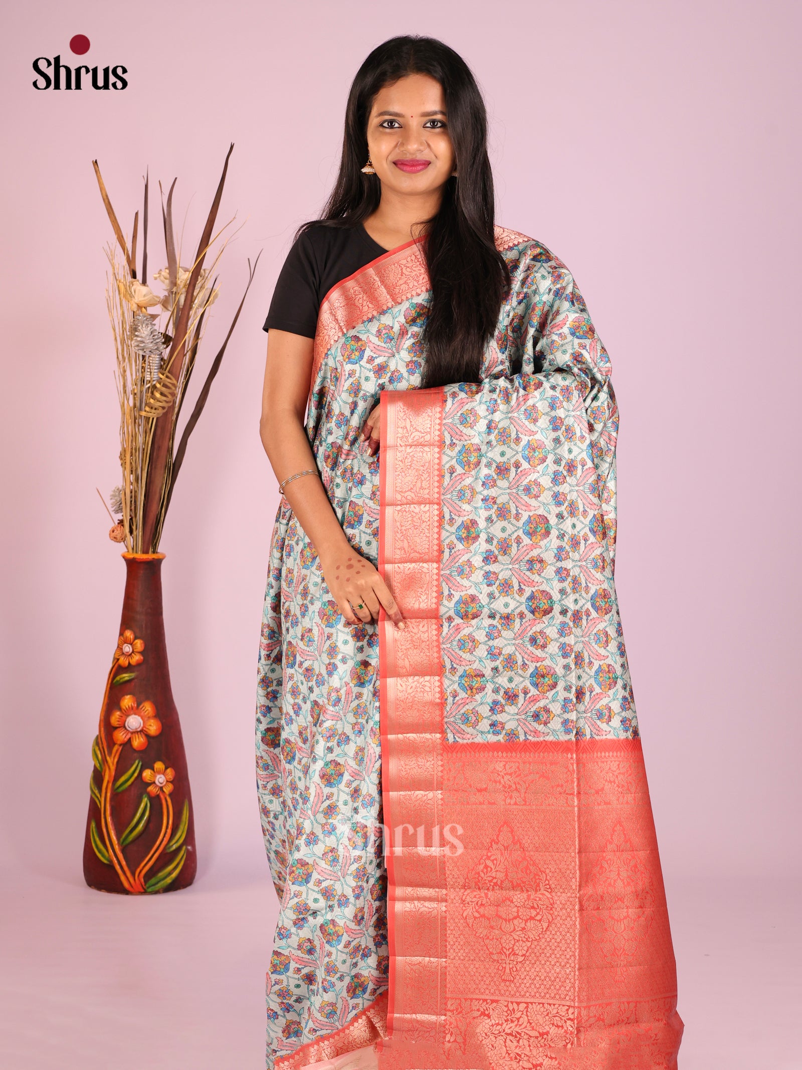 DHS25546 - Printed Semi Tussar Saree